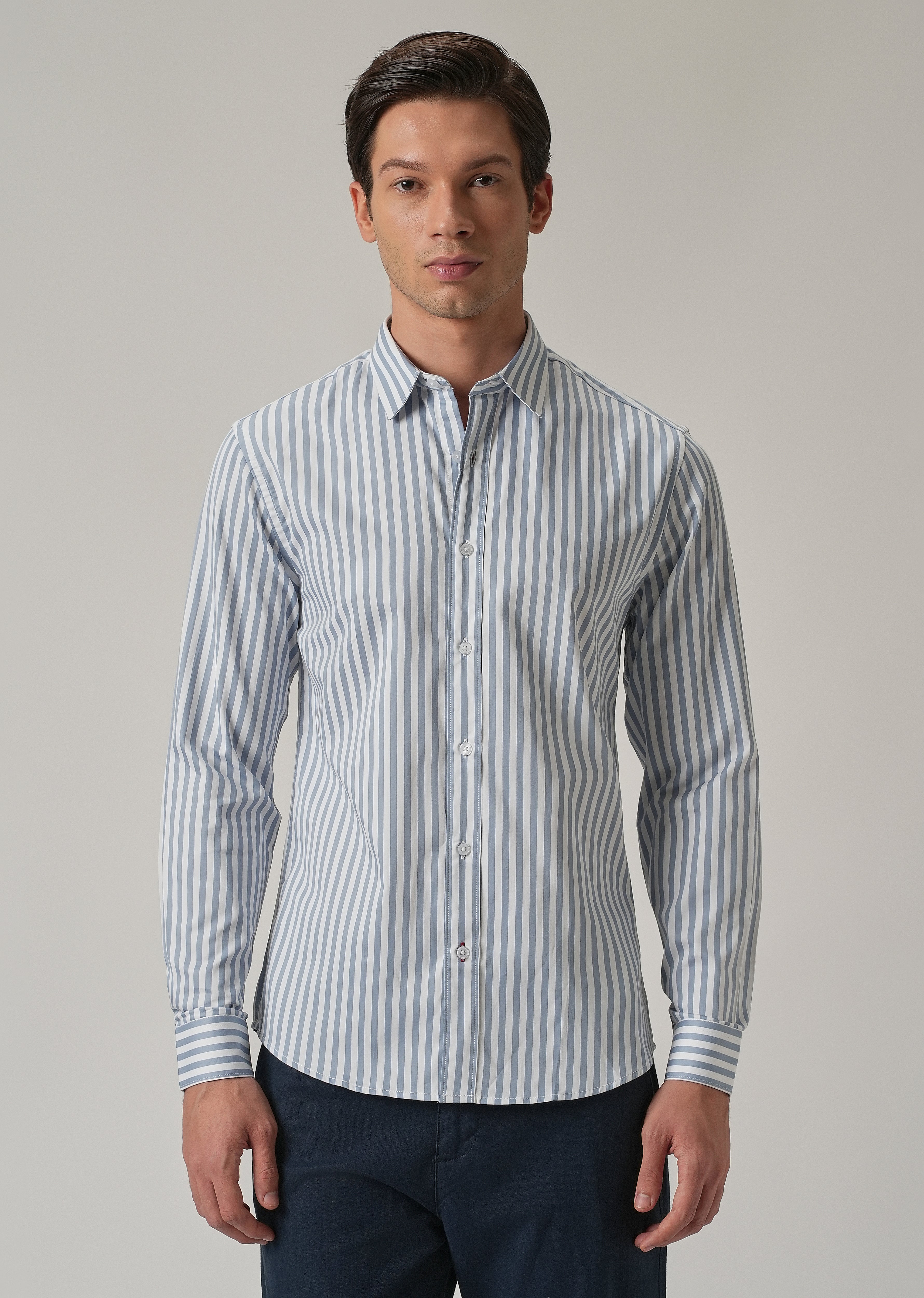 Sky Blue Satin Pin Stripe Shirt