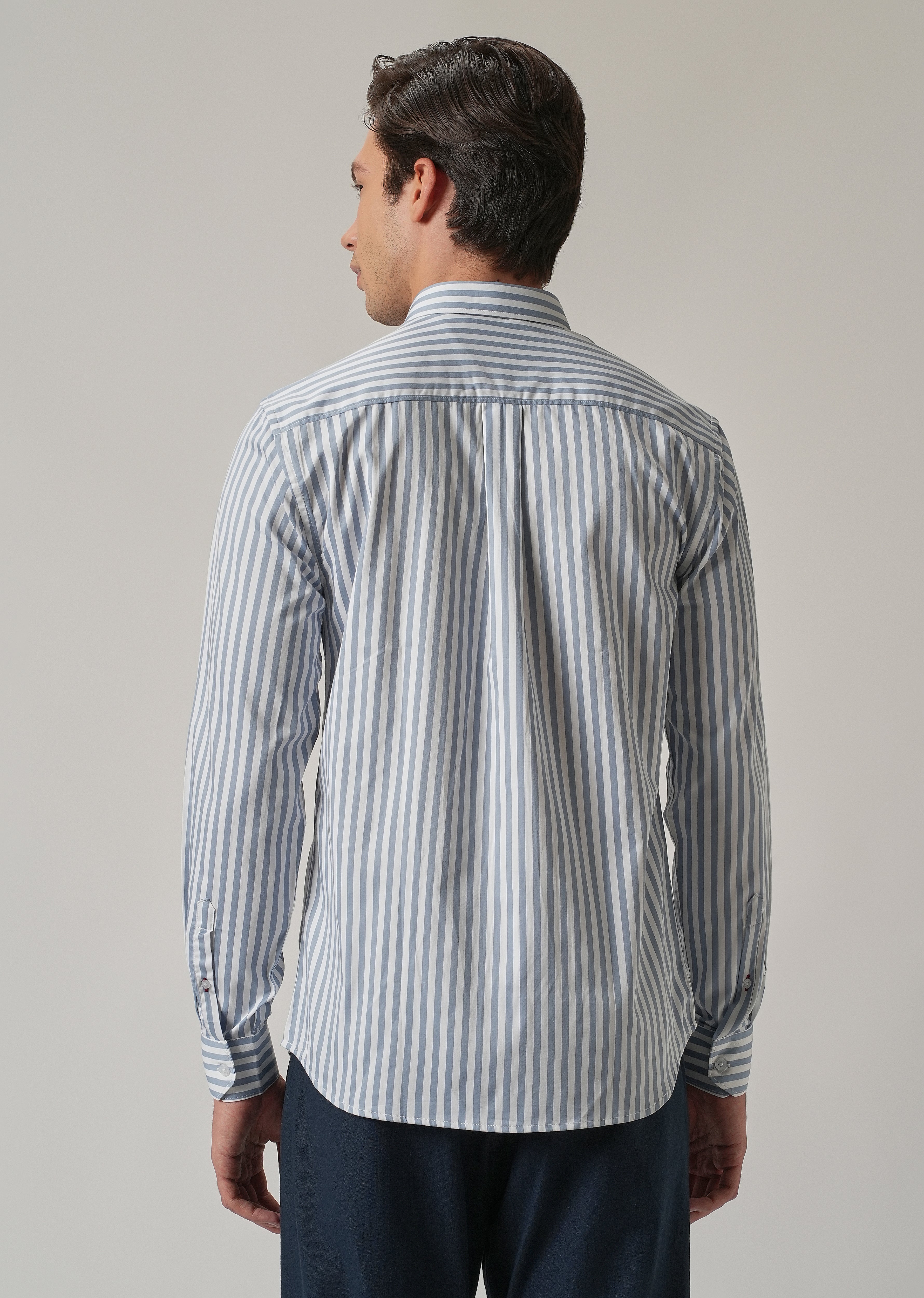 Sky Blue Satin Pin Stripe Shirt
