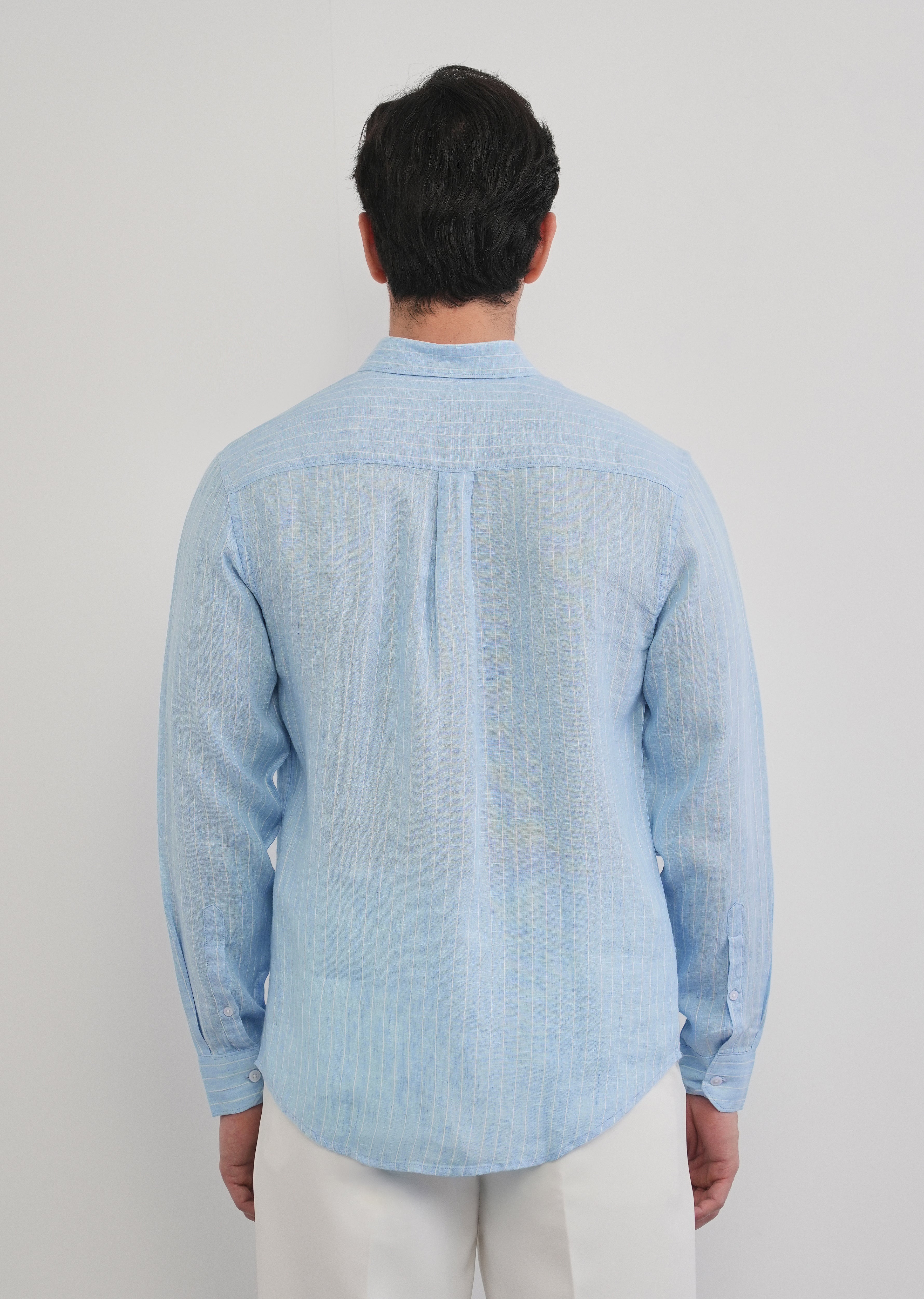 100% Linen Sky Blue Stripe Shirt