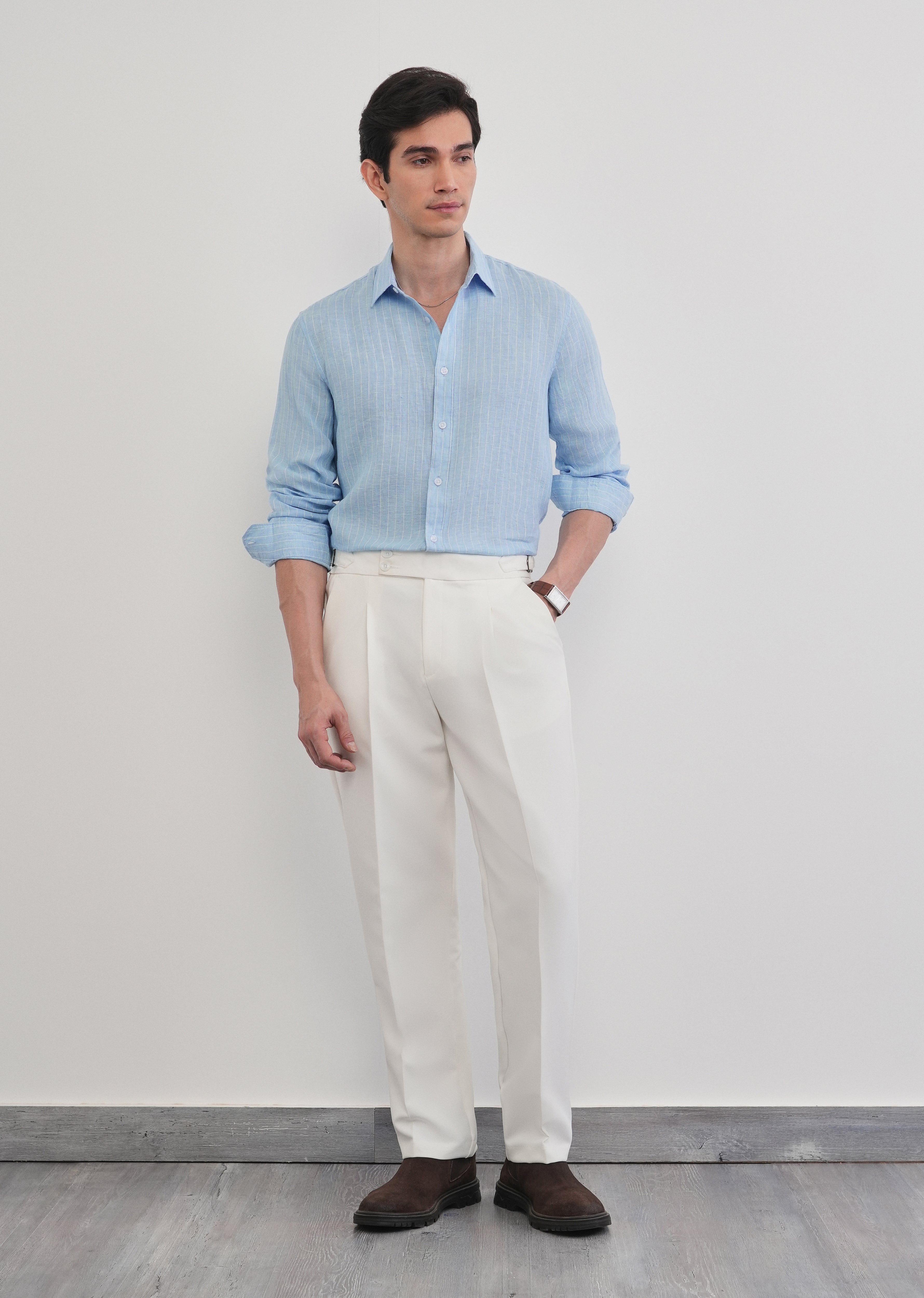 100% Linen Sky Blue Stripe Shirt