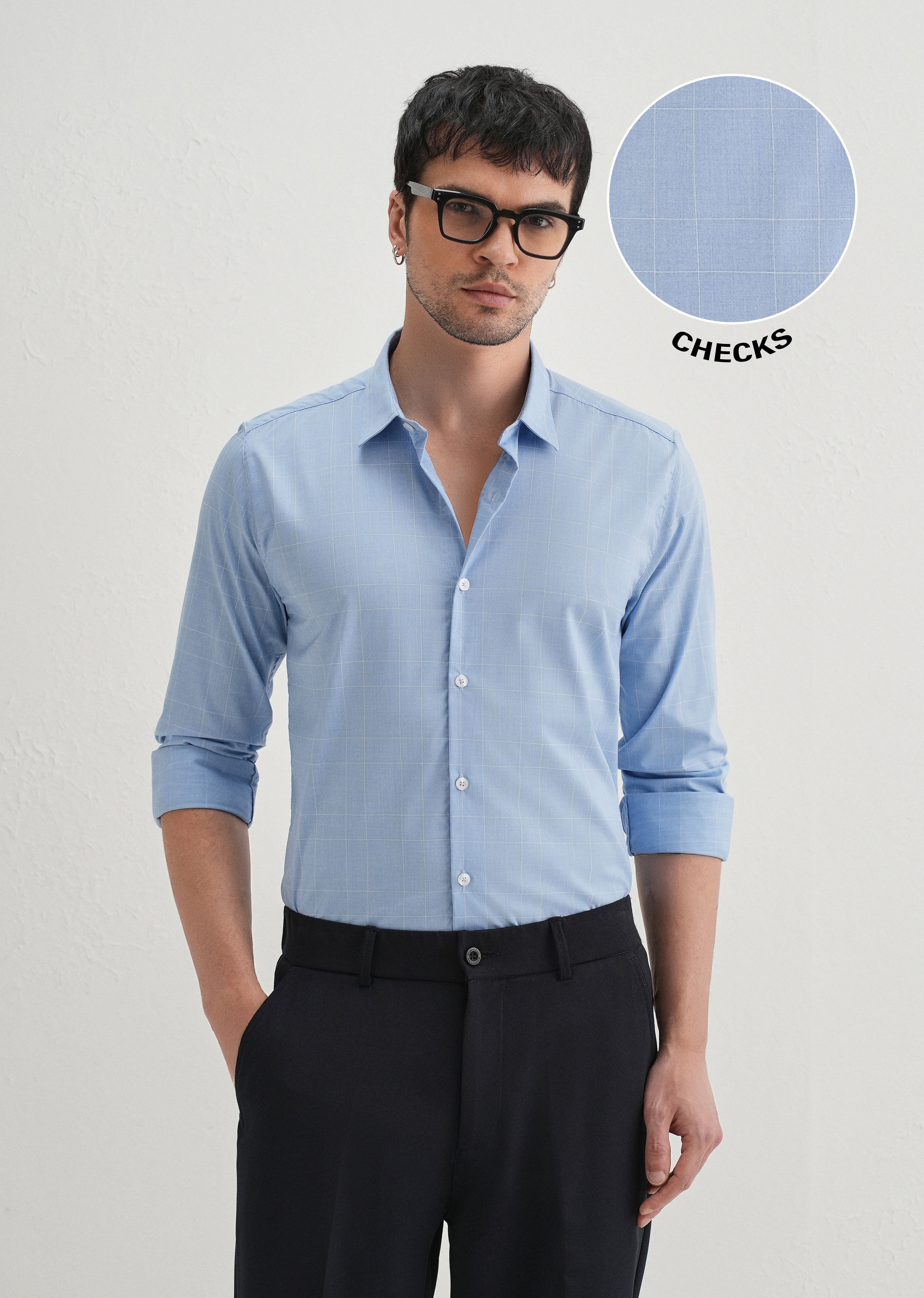 Sky Blue Windowpane Check Shirt