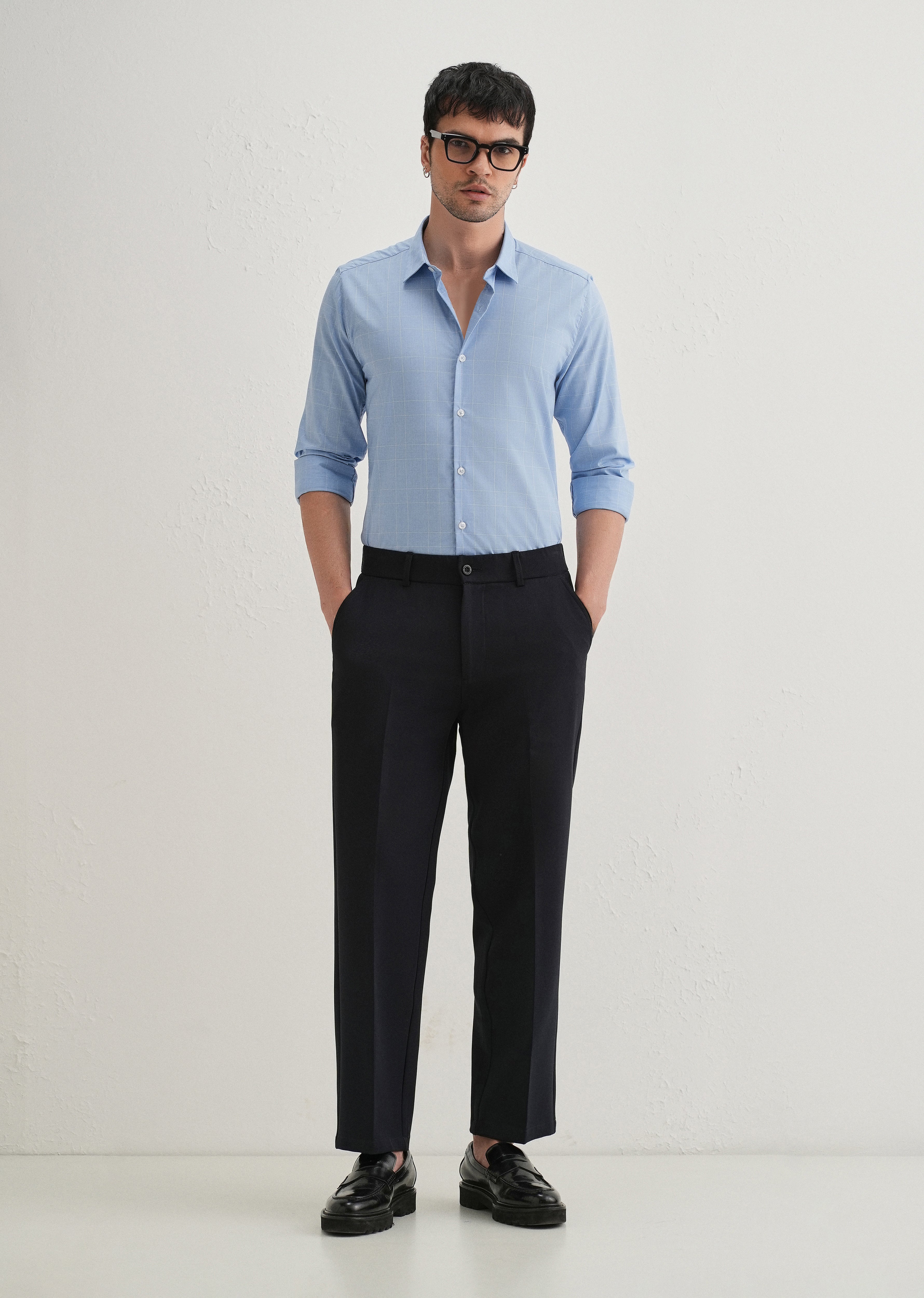 Sky Blue Windowpane Check Shirt