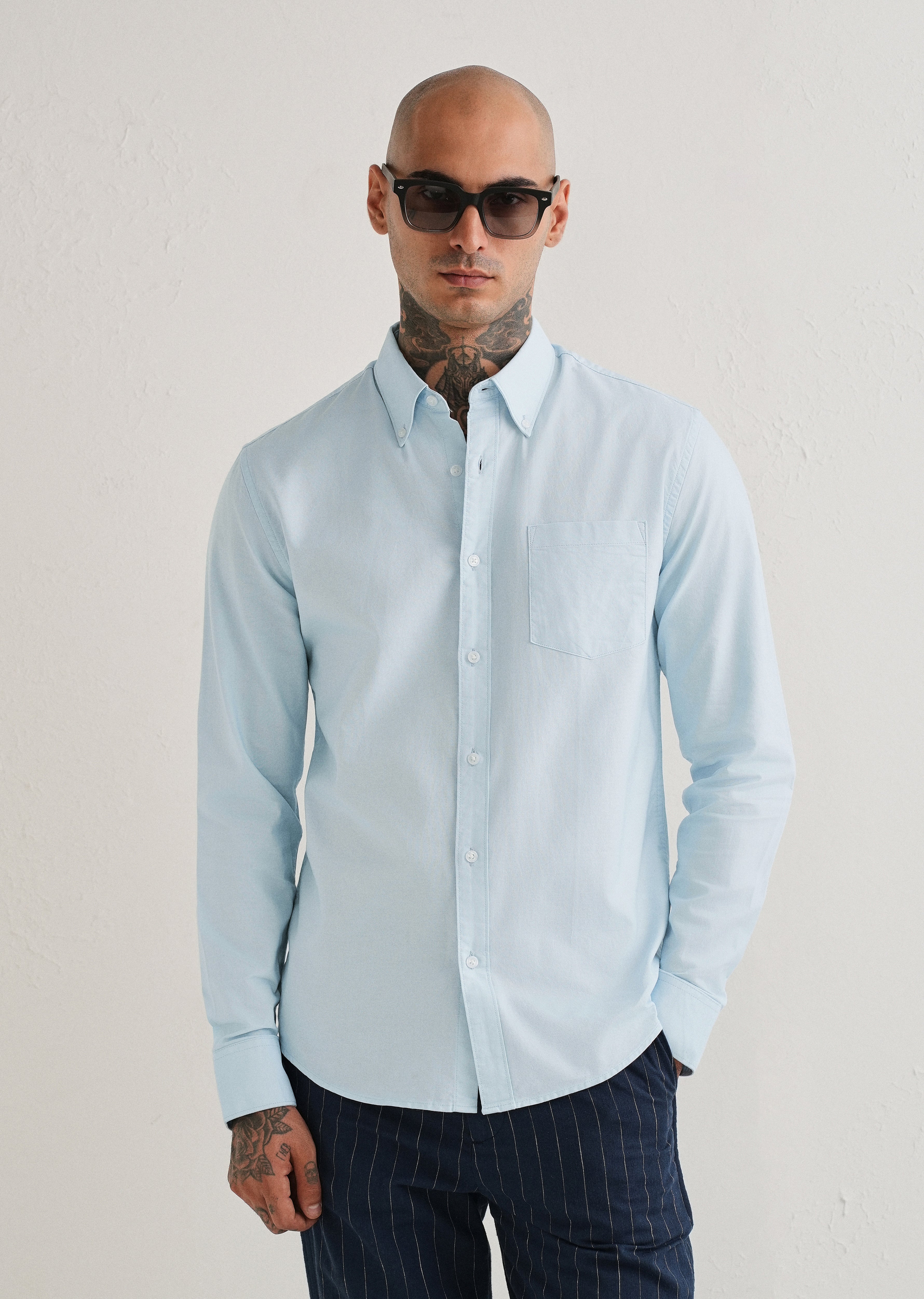 Sky Blue Plain Cotton Oxford Shirt