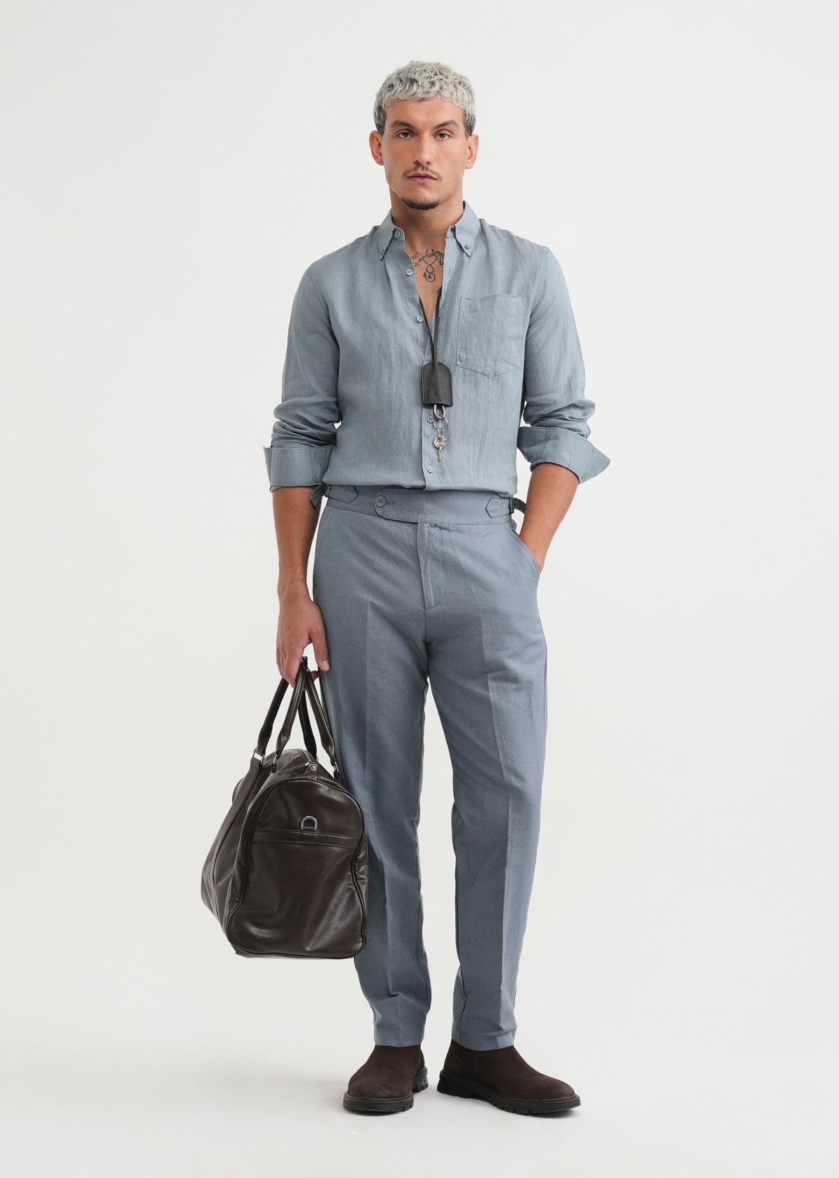 Slate Blue Cotton Linen Gurkha Pant