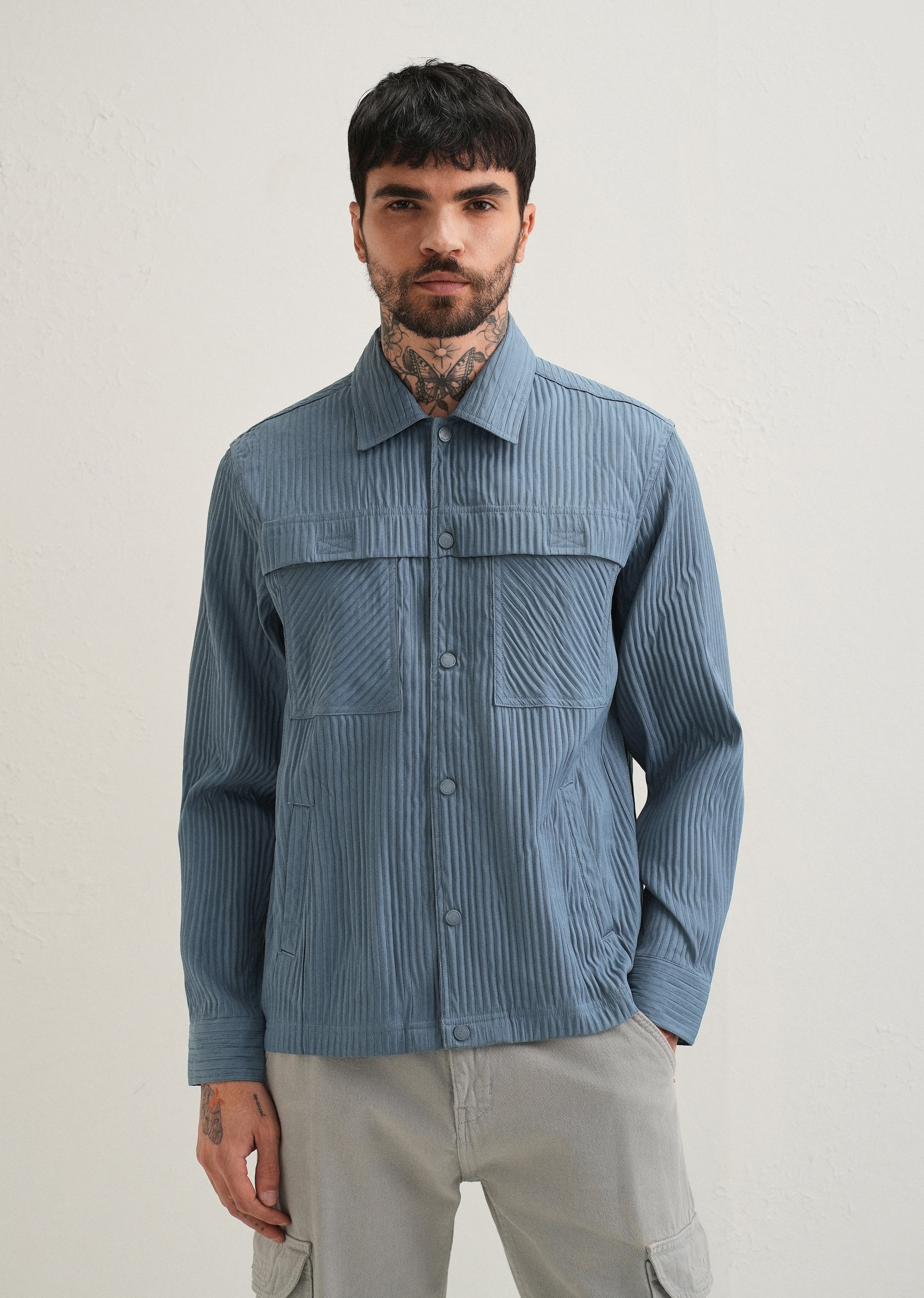 Slate Blue Textured Utility Shacket