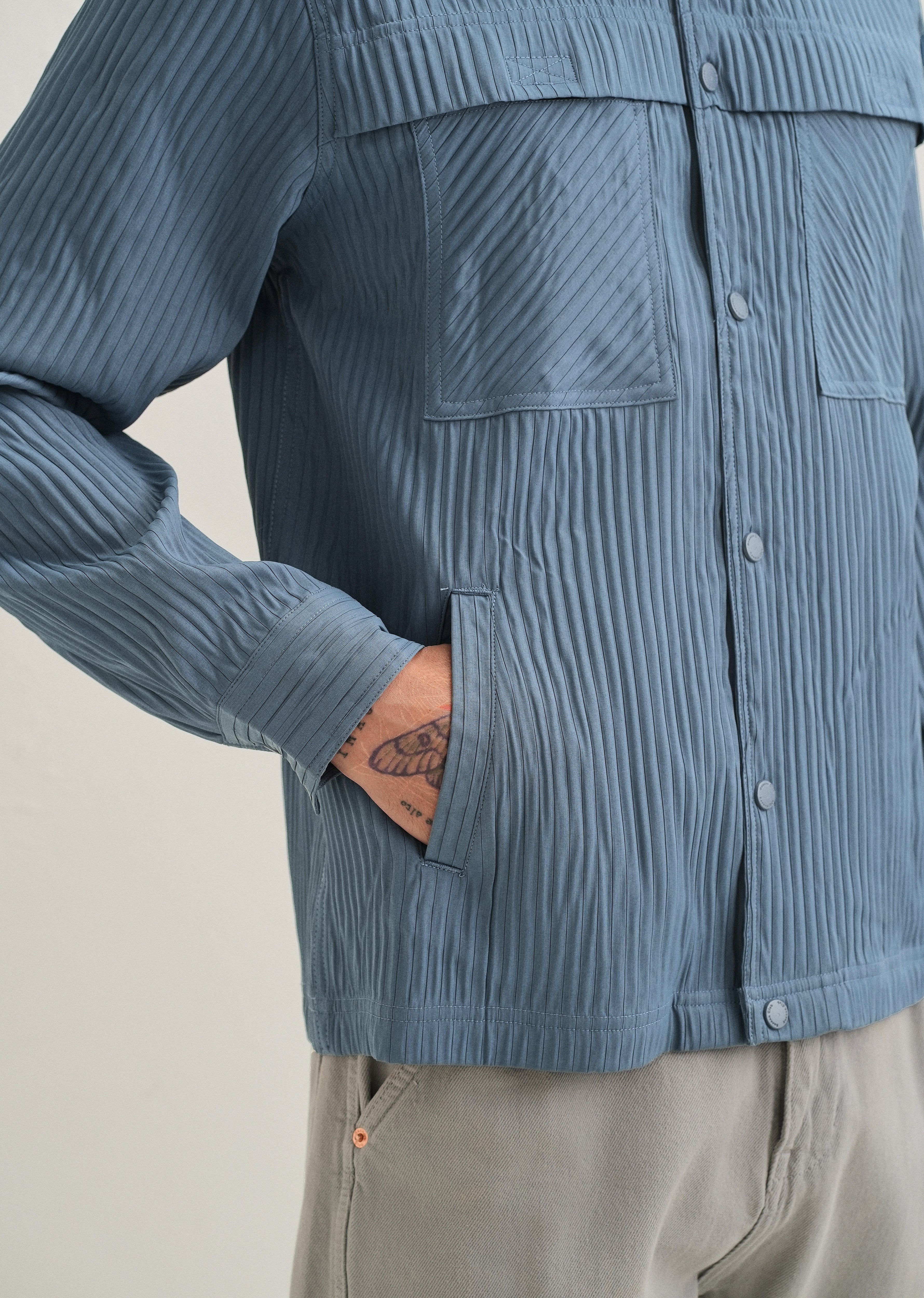 Slate Blue Textured Utility Shacket