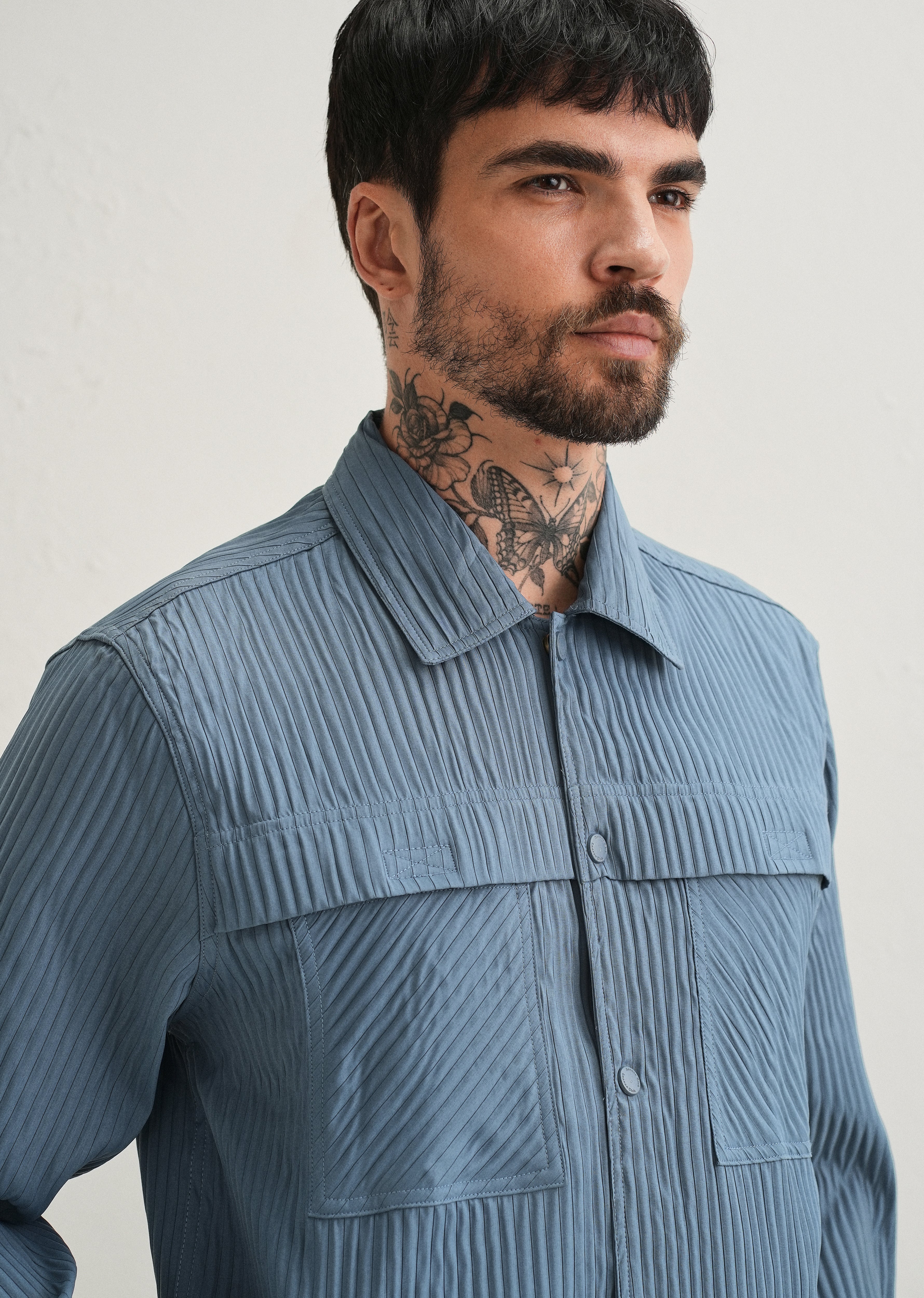 Slate Blue Textured Utility Shacket