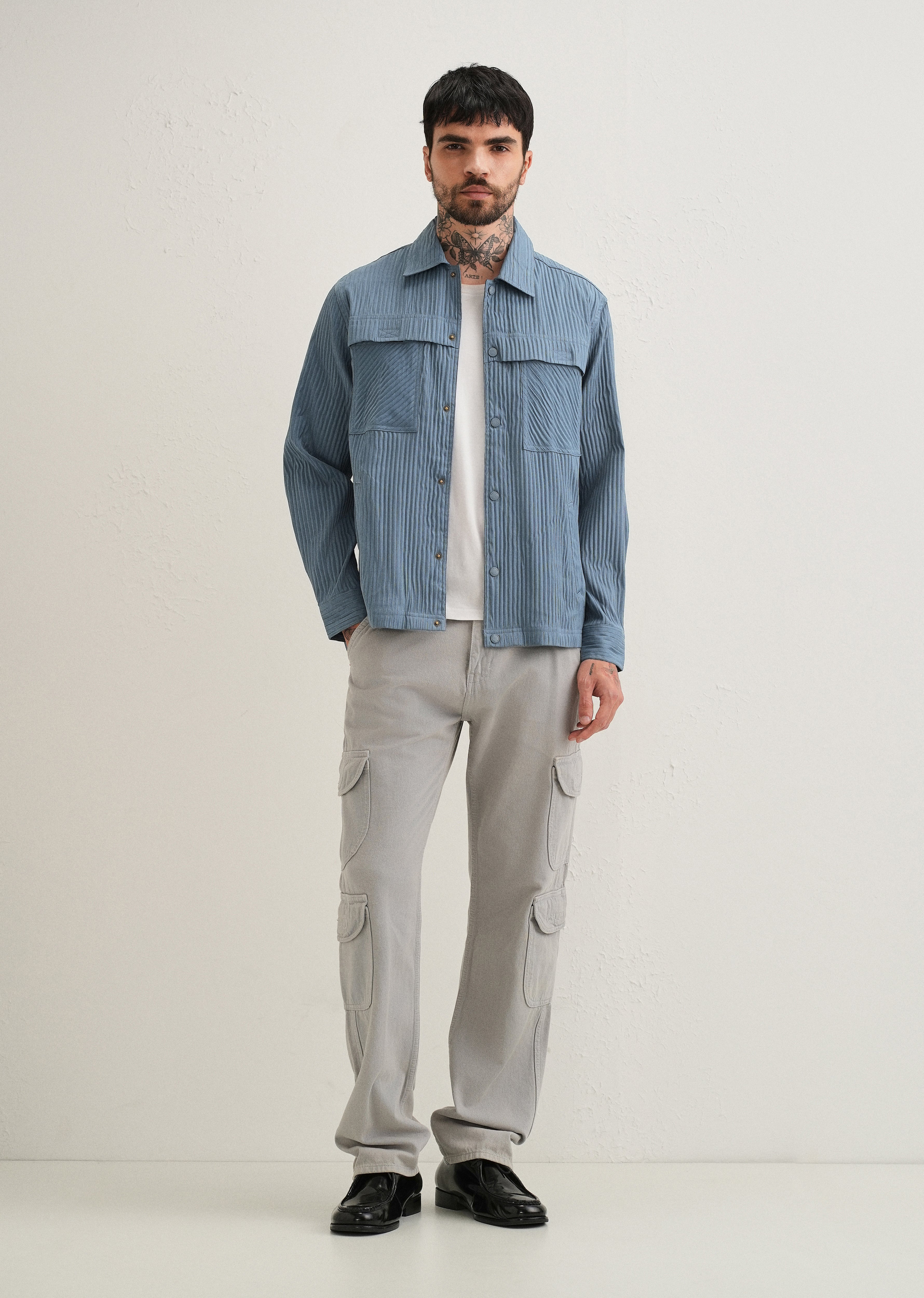 Slate Blue Textured Utility Shacket