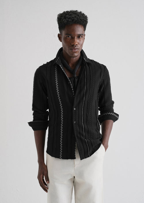 Sleek Black Vertical Chevron Striped Shirt