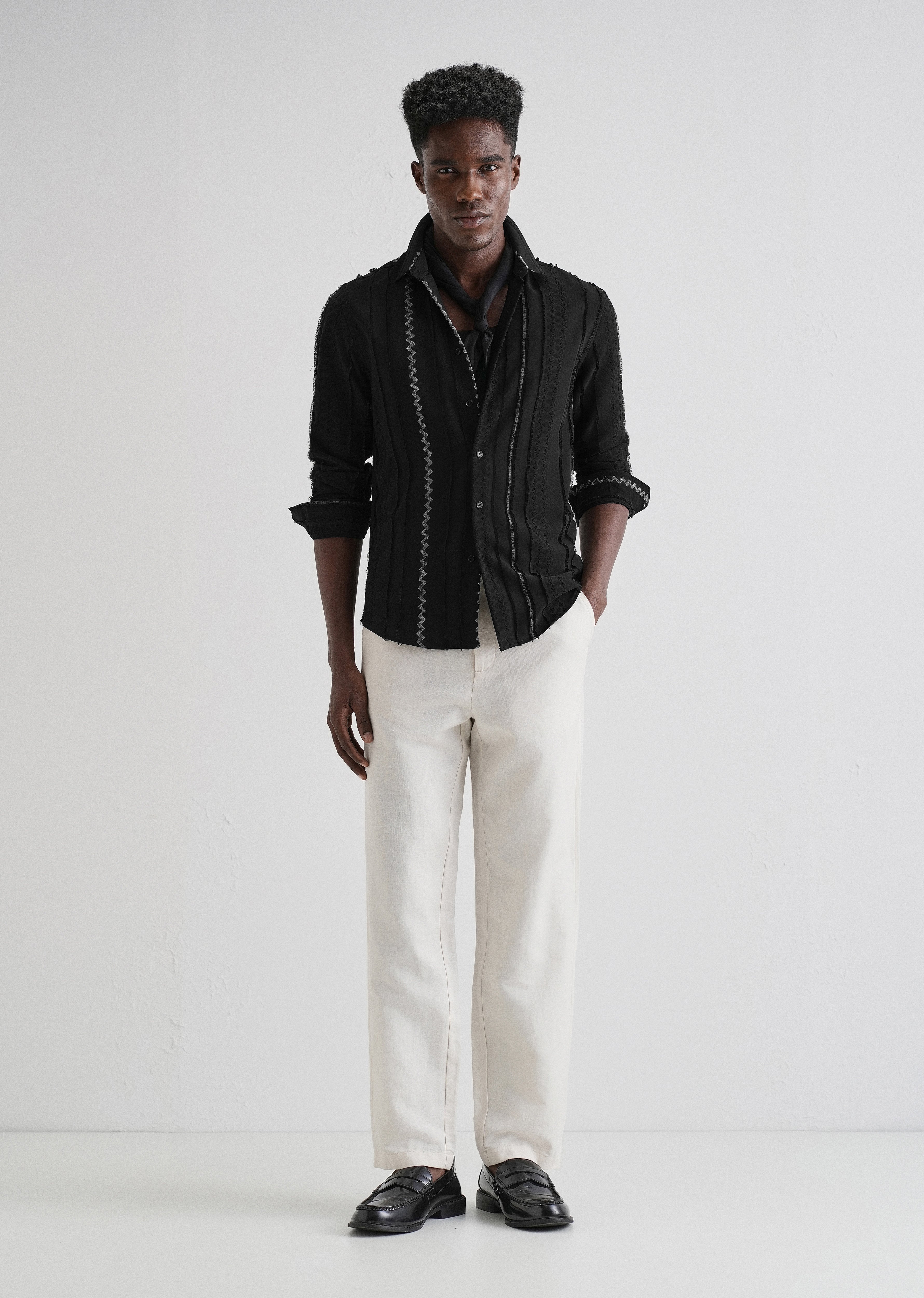 Sleek Black Vertical Chevron Striped Shirt