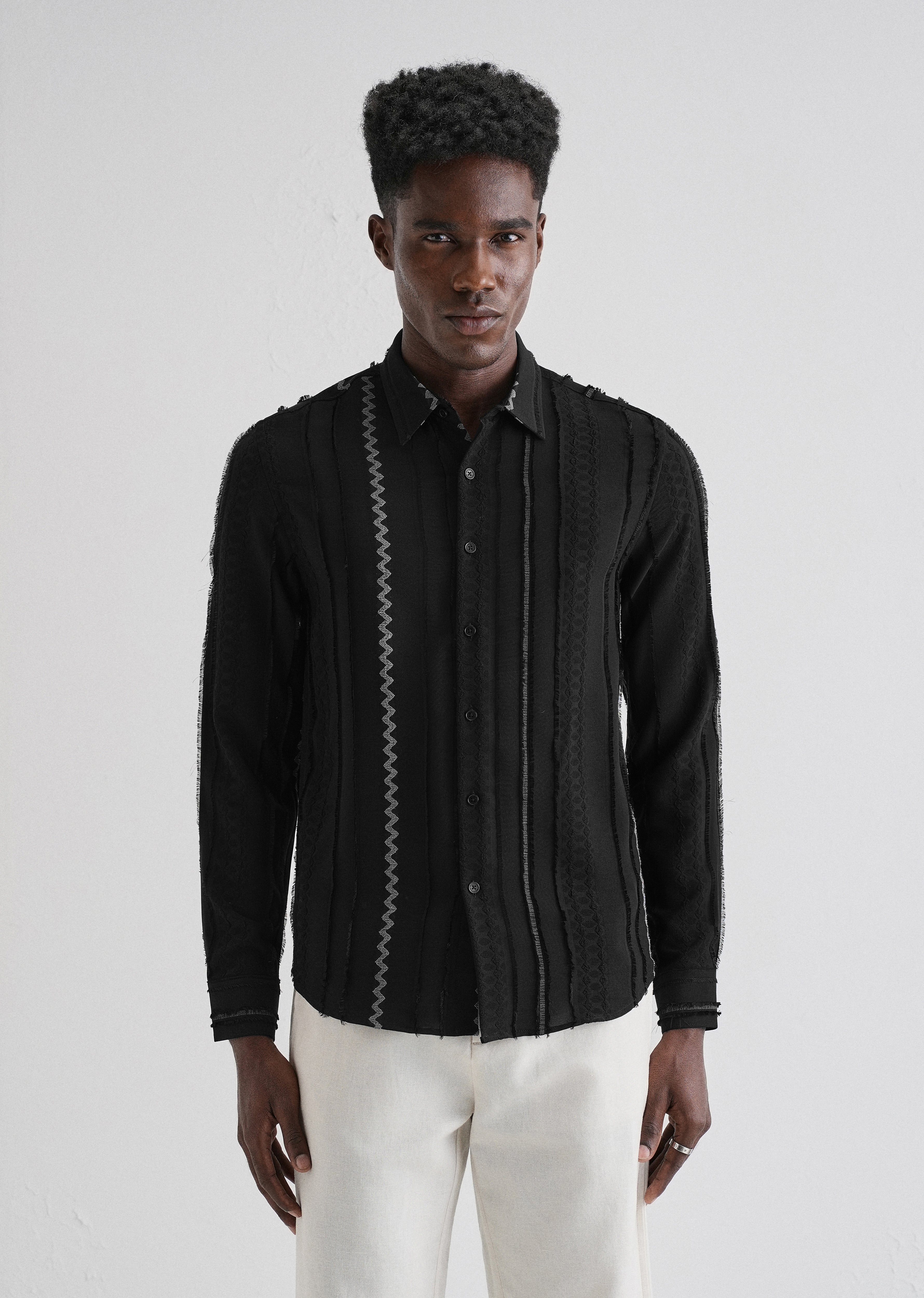 Sleek Black Vertical Chevron Striped Shirt