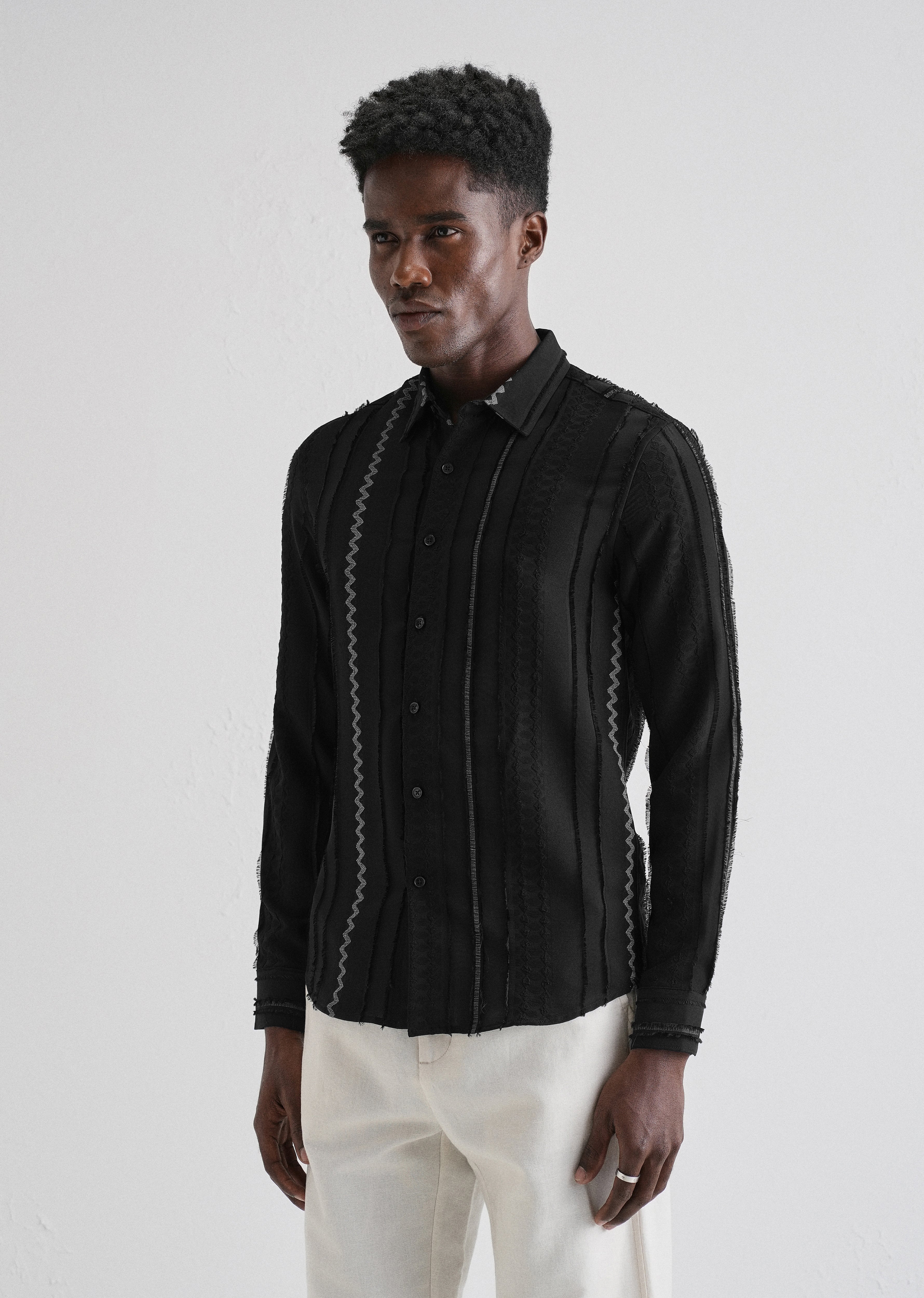 Sleek Black Vertical Chevron Striped Shirt