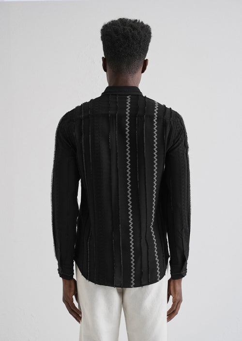 Sleek Black Vertical Chevron Striped Shirt