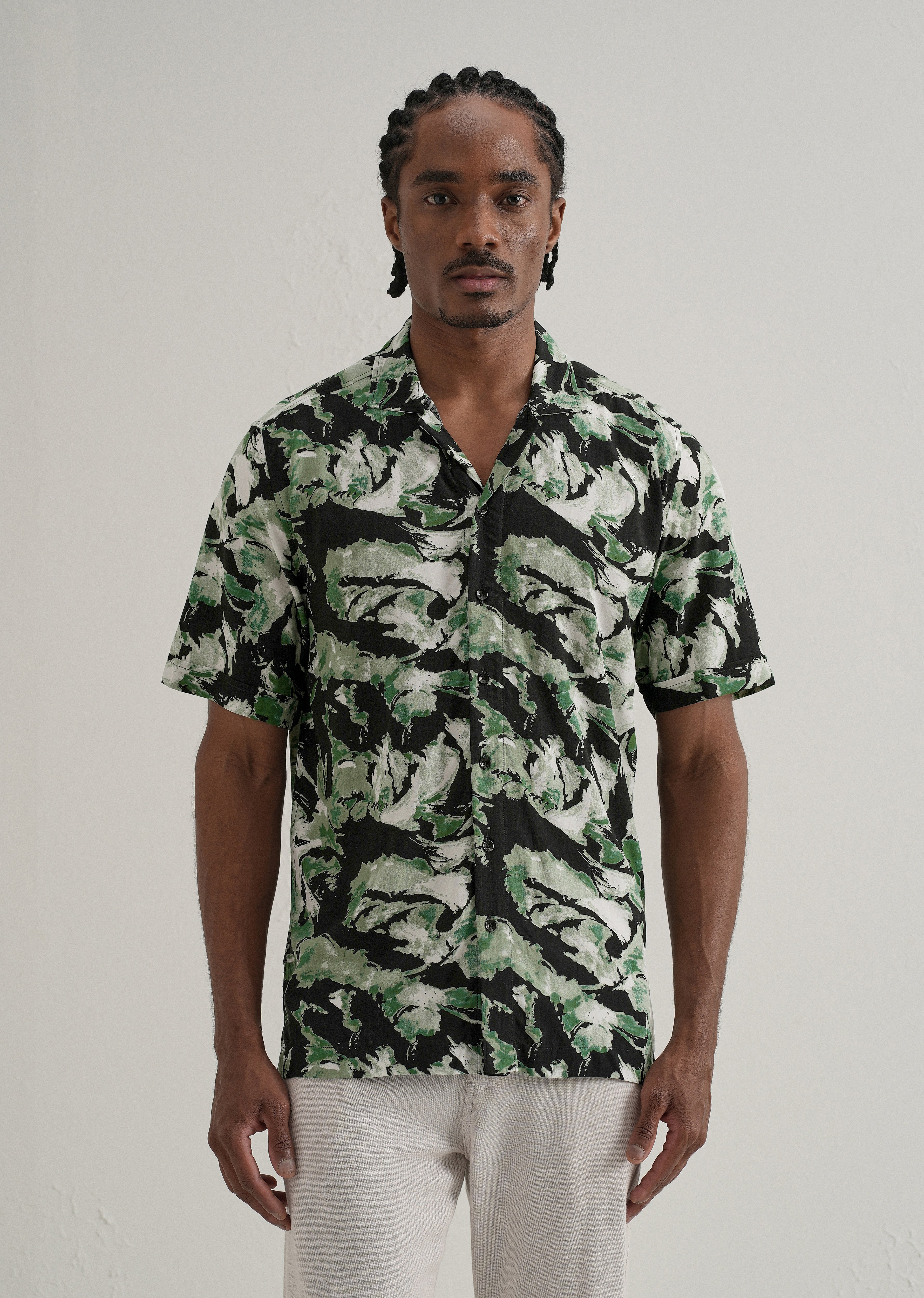 Smoke Green Print Half sleeve shirt