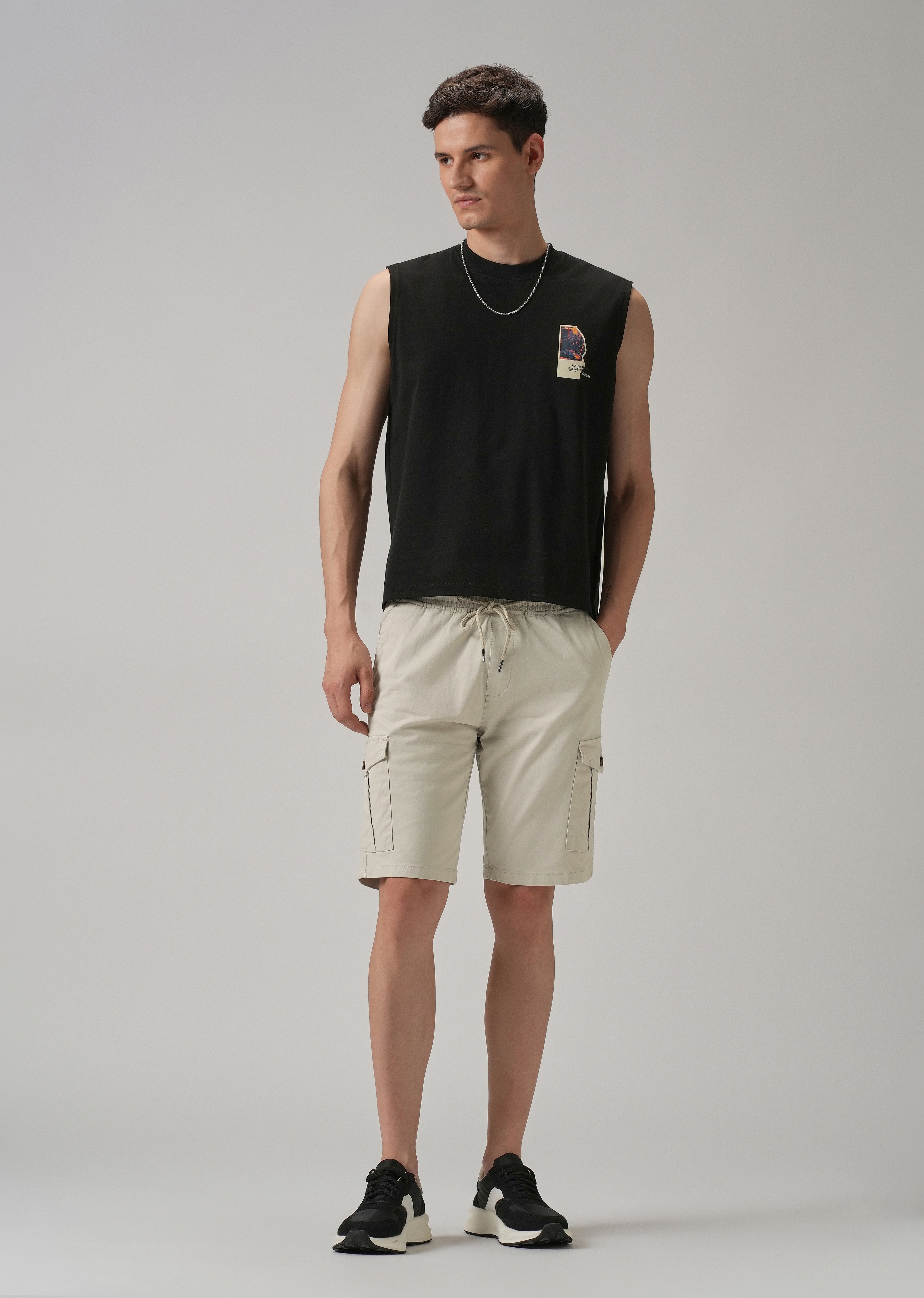 Smoke Grey Cotton Cargo Shorts