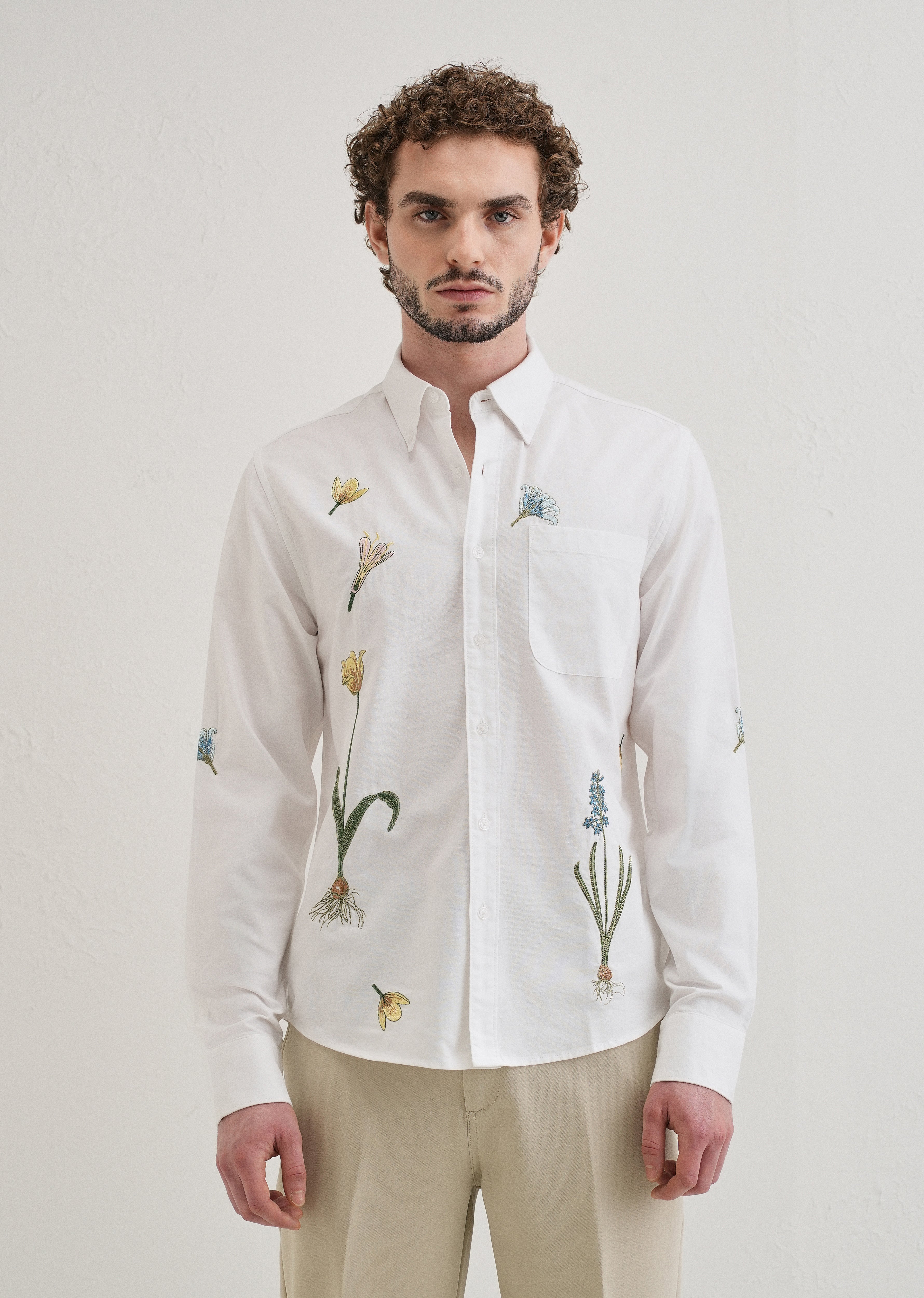 Snow White Floral Embroidery Shirt