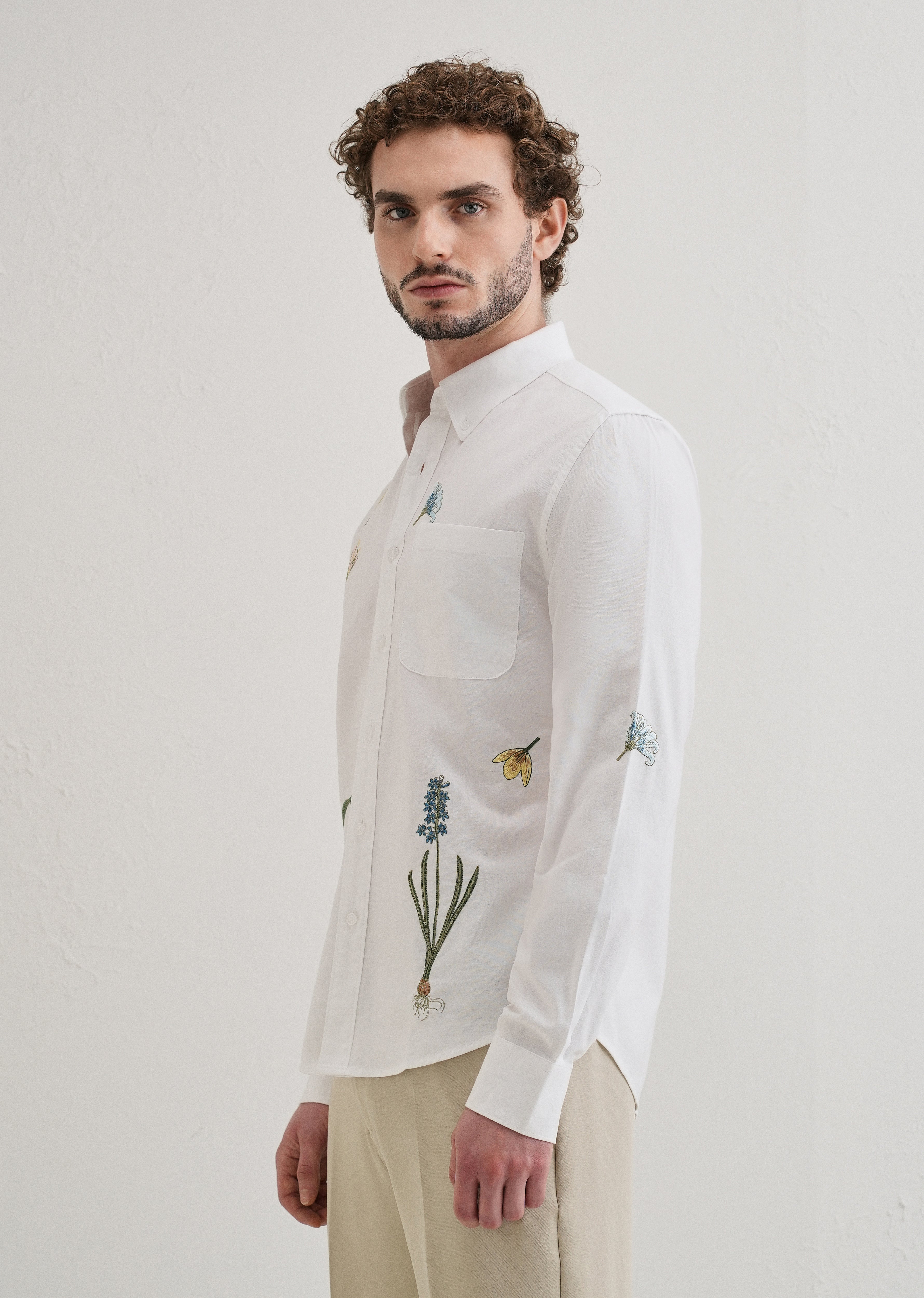 Snow White Floral Embroidery Shirt