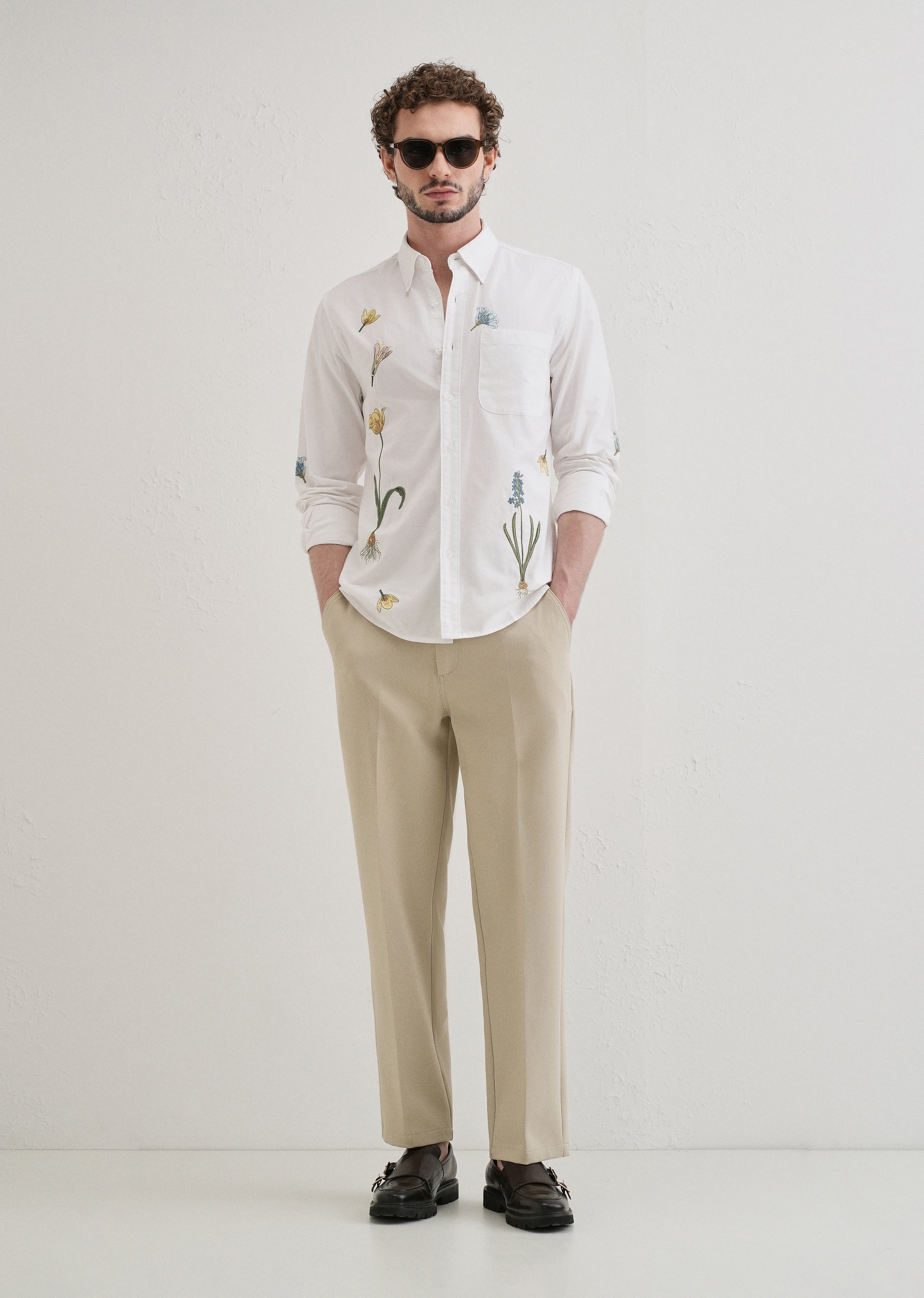 Snow White Floral Embroidery Shirt