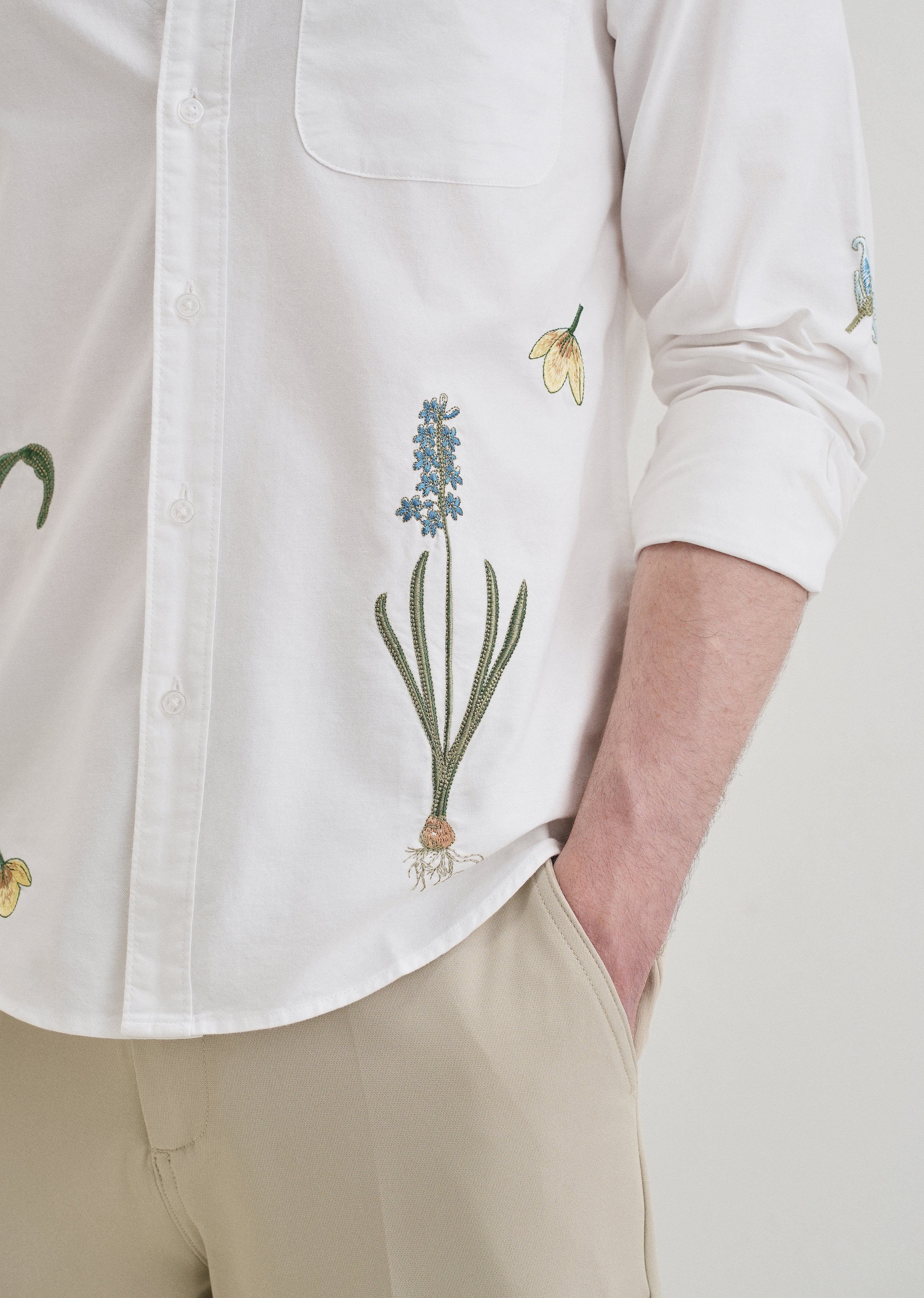 Snow White Floral Embroidery Shirt