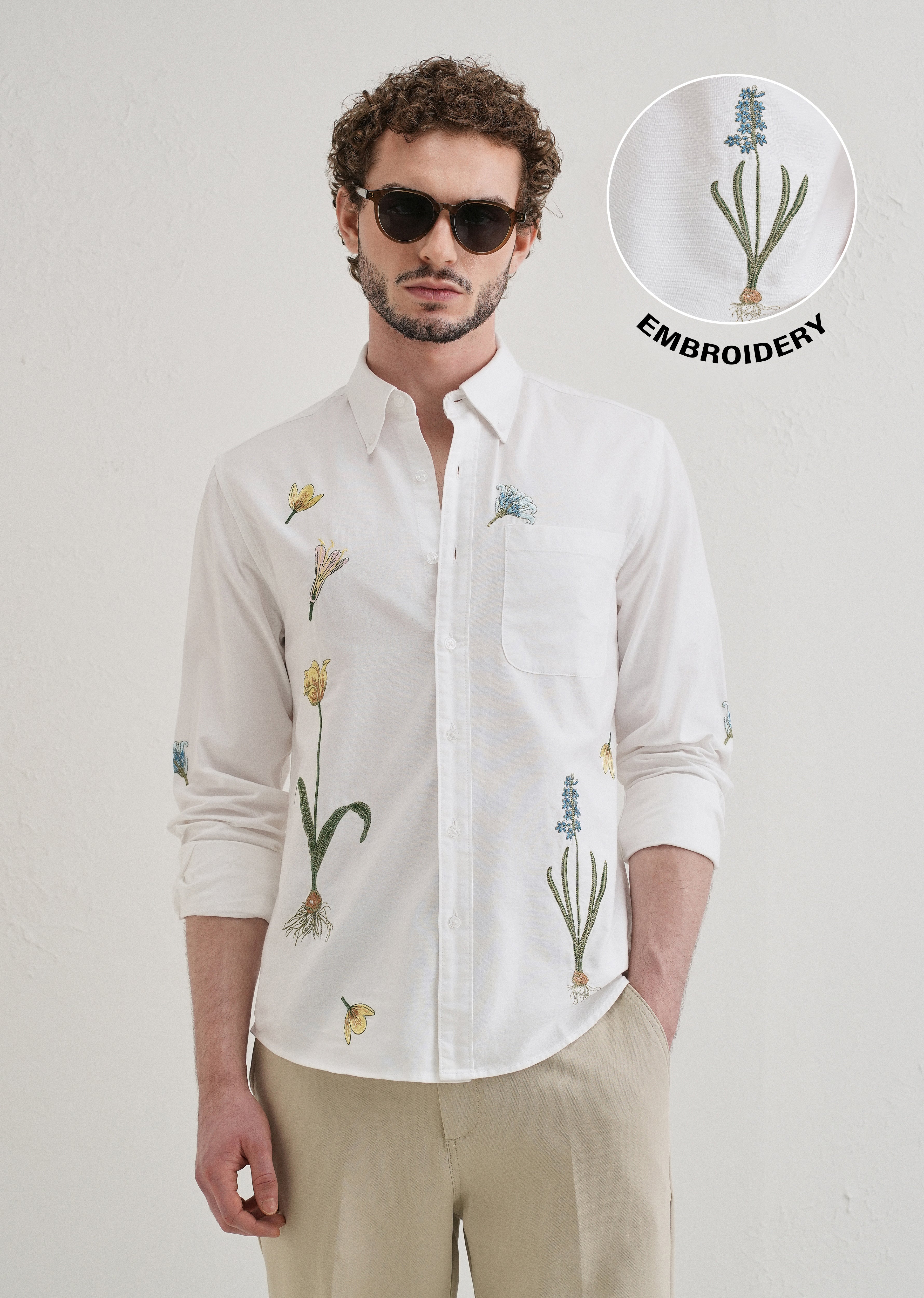 Snow White Floral Embroidery Shirt