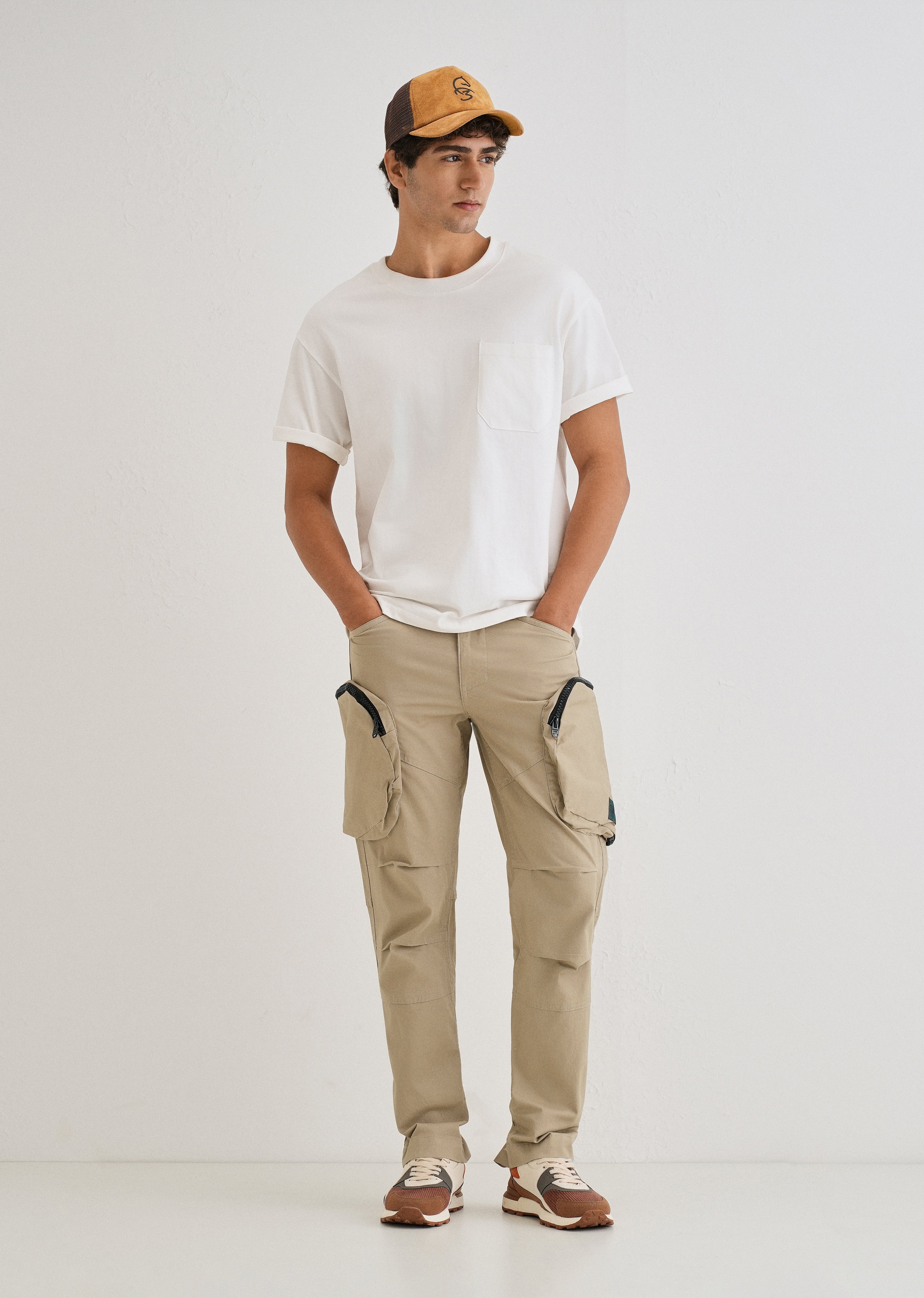 Soft Beige Zipper Cargo Pant