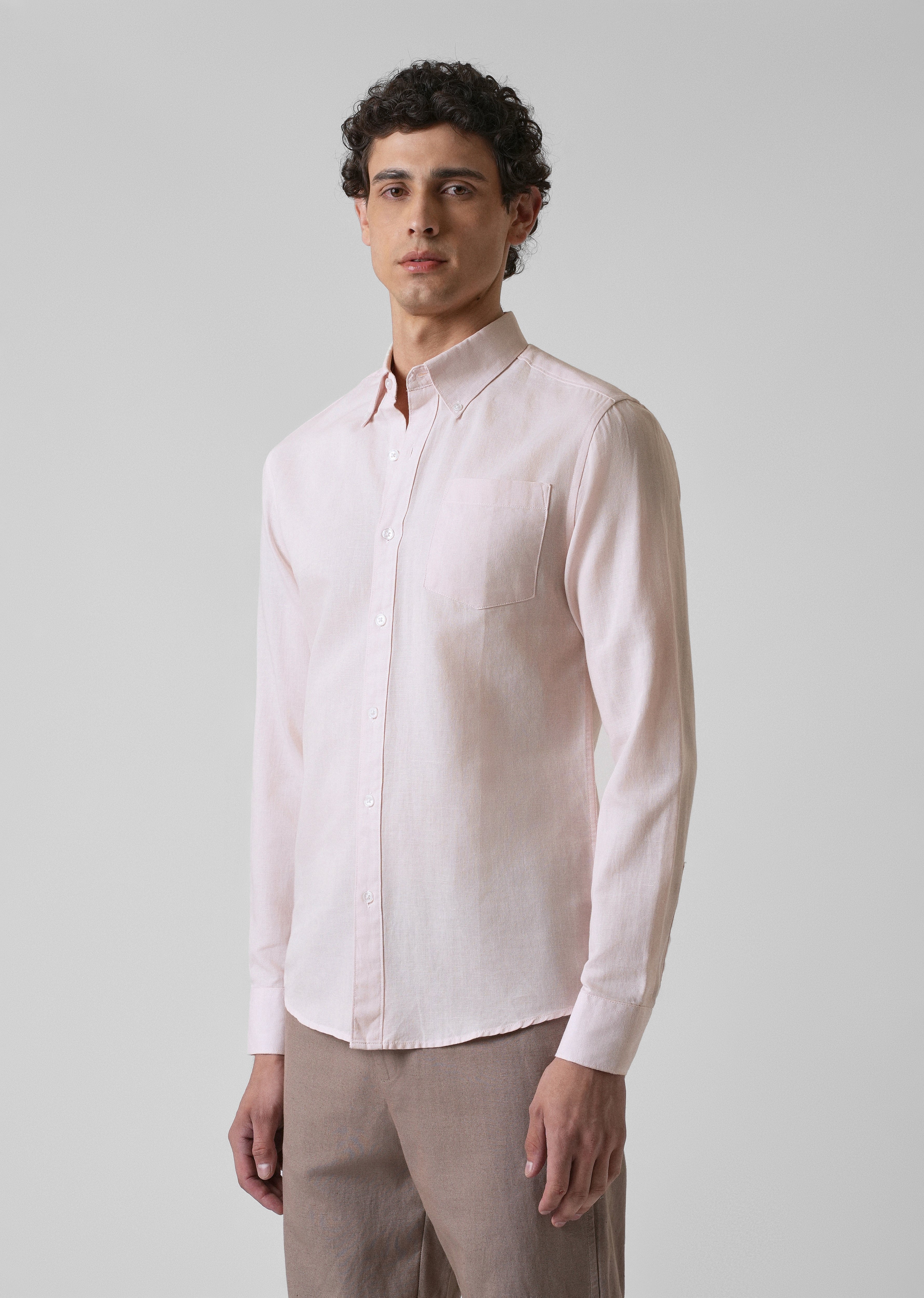 Soft Pink Cotton Linen Shirt