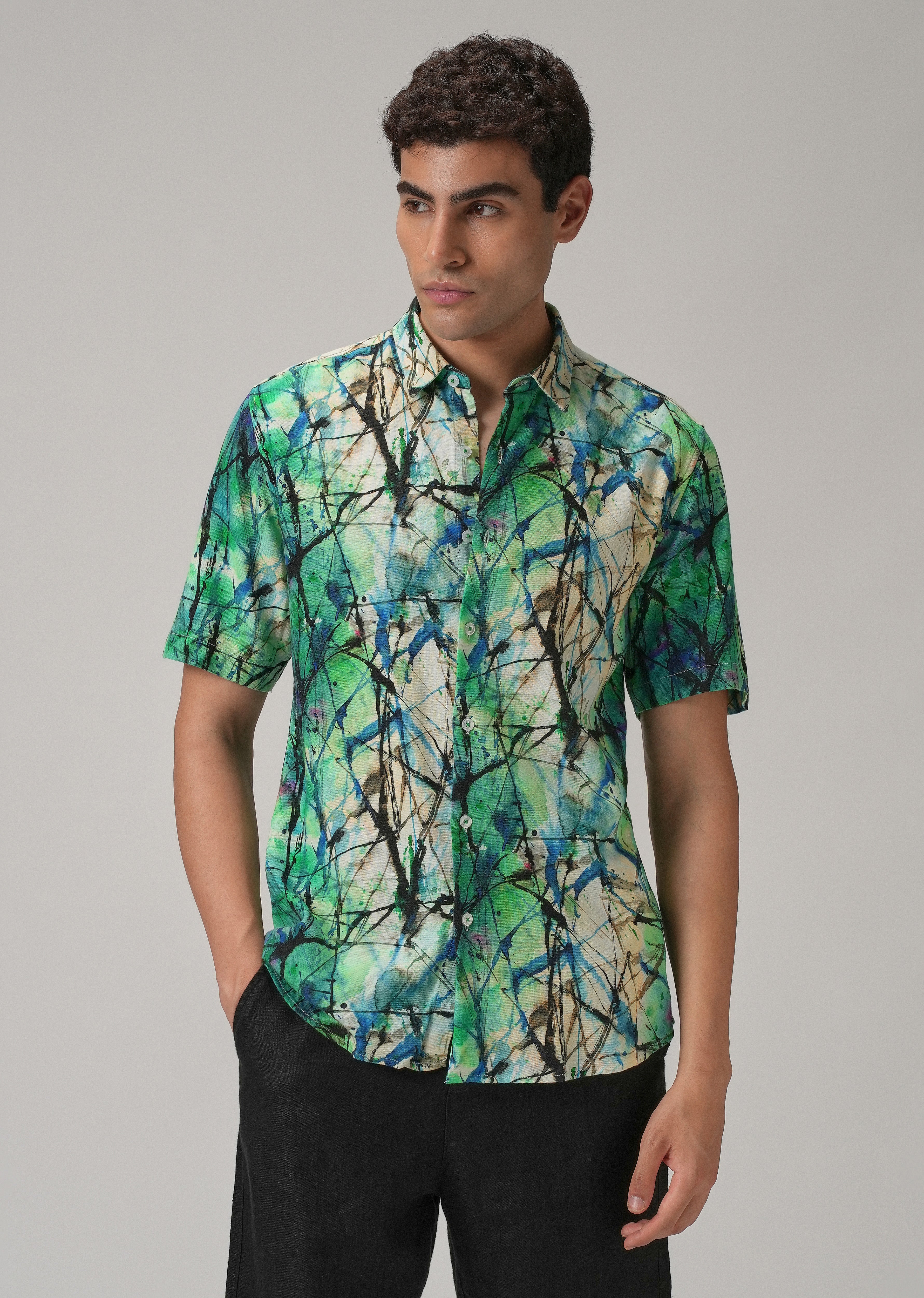 Spatter Green Half Sleeve shirt