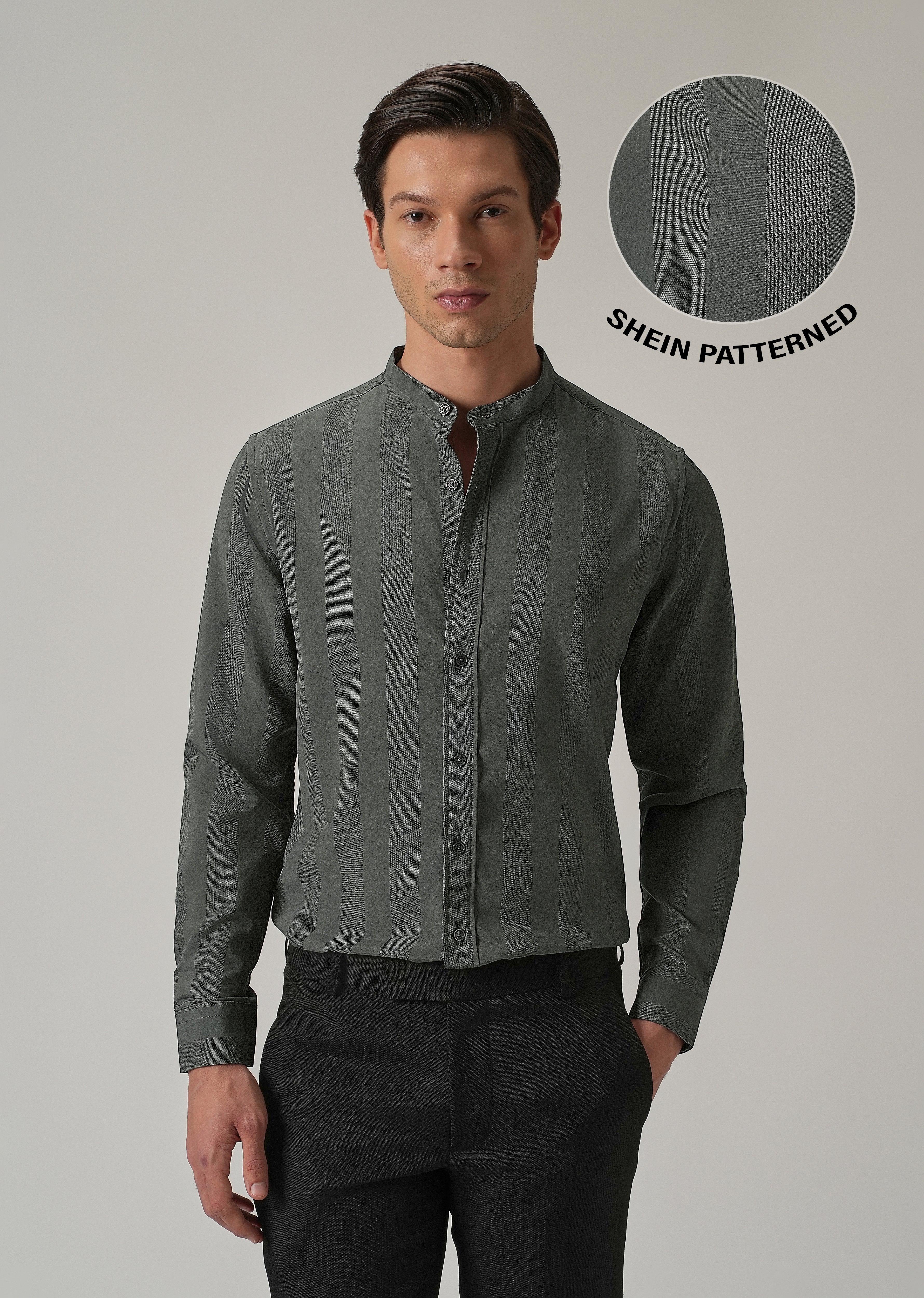 Stealth Grey Plain Shein Patterned Shirt