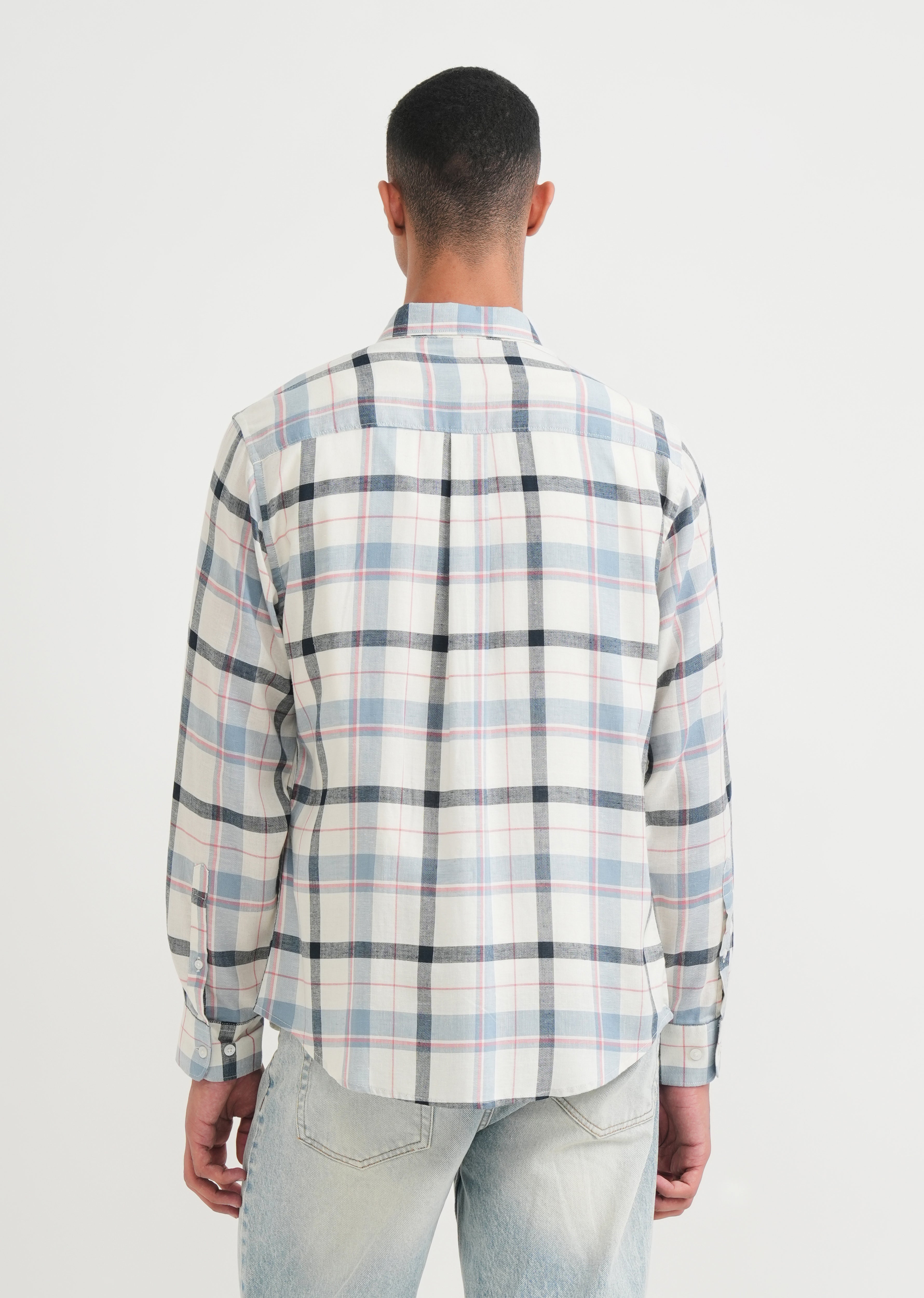 Steel Blue Lyocell Linen Check Shirt