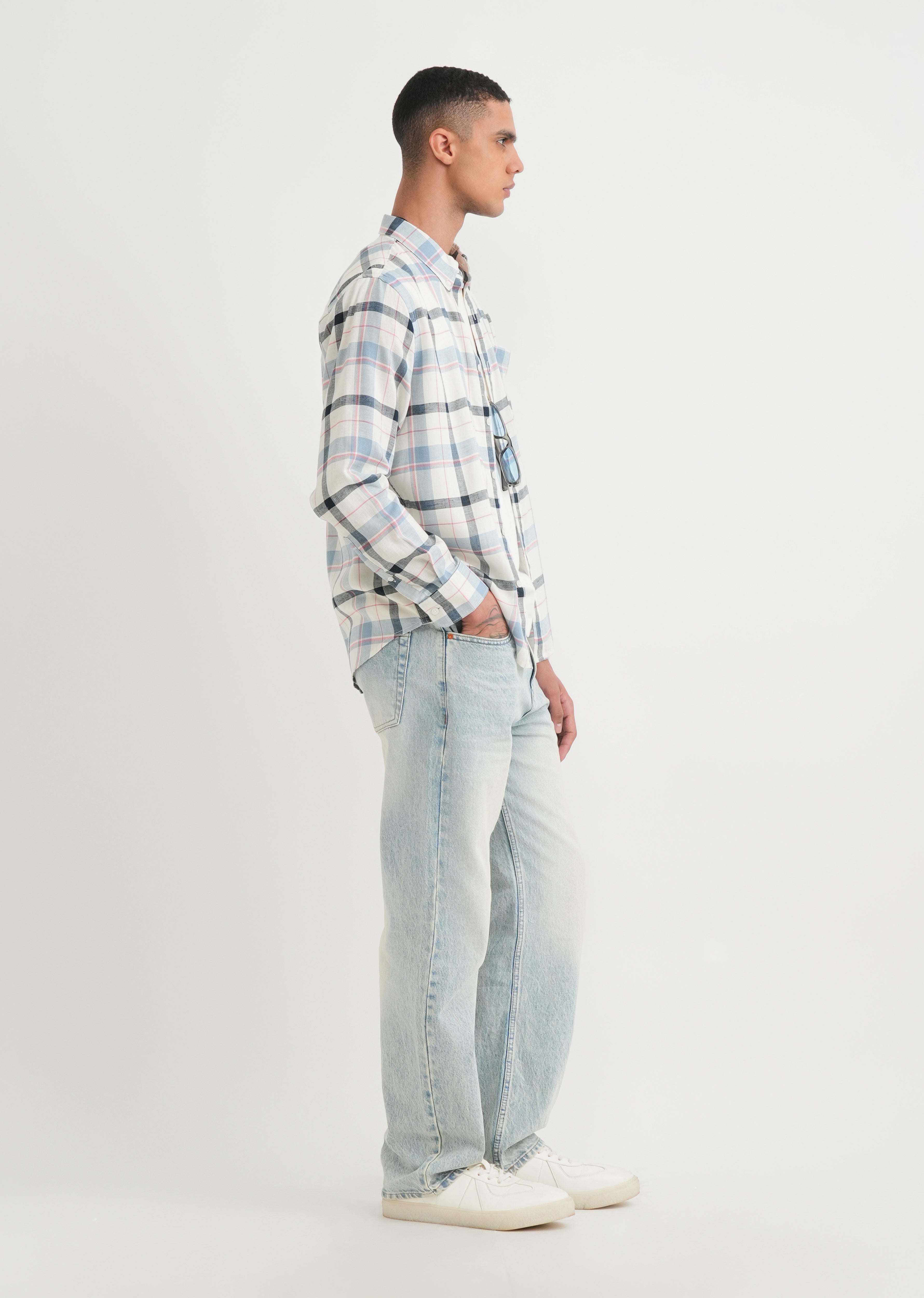 Steel Blue Lyocell Linen Check Shirt