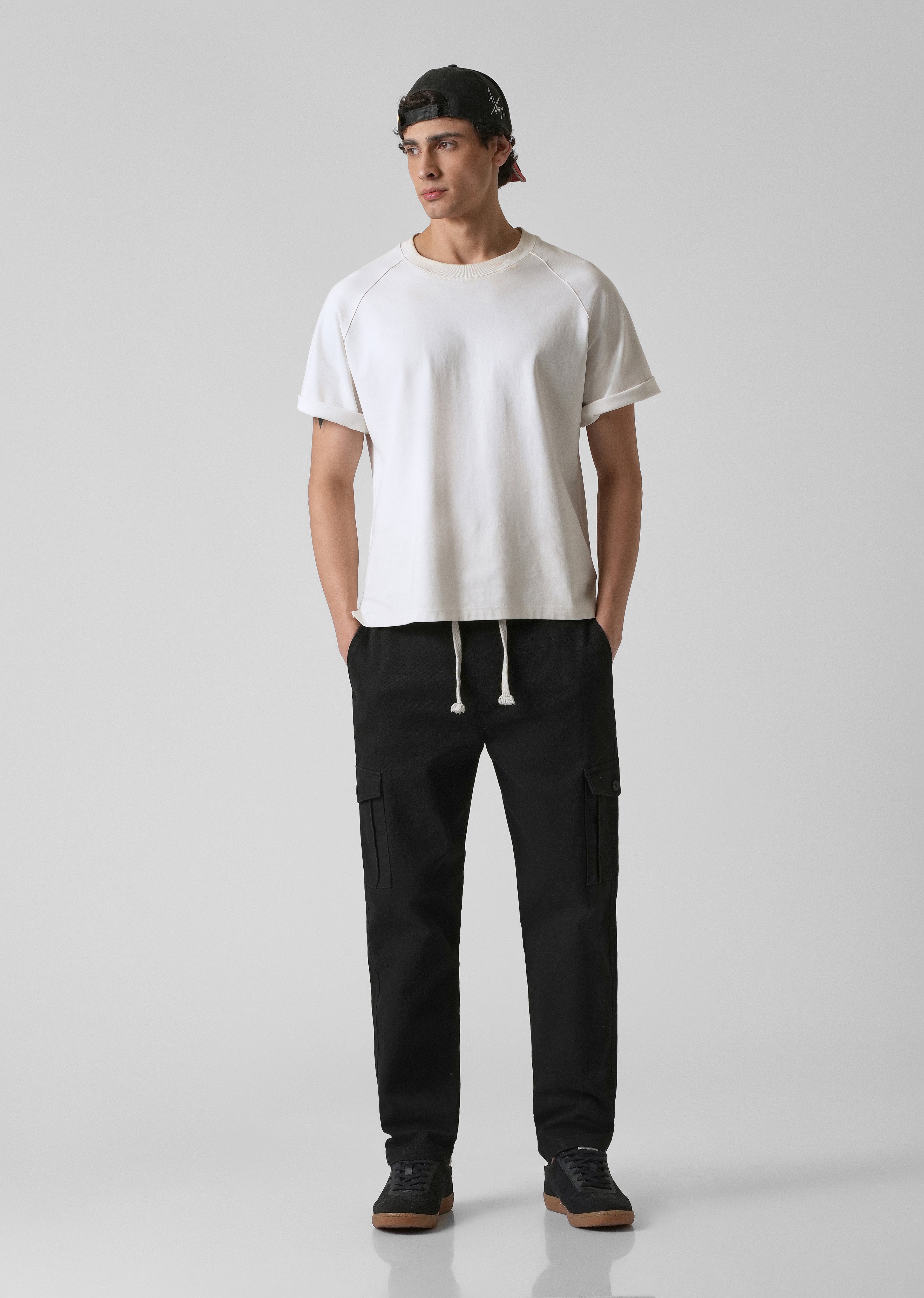 Stone Black Regular Fit Cargo Pant