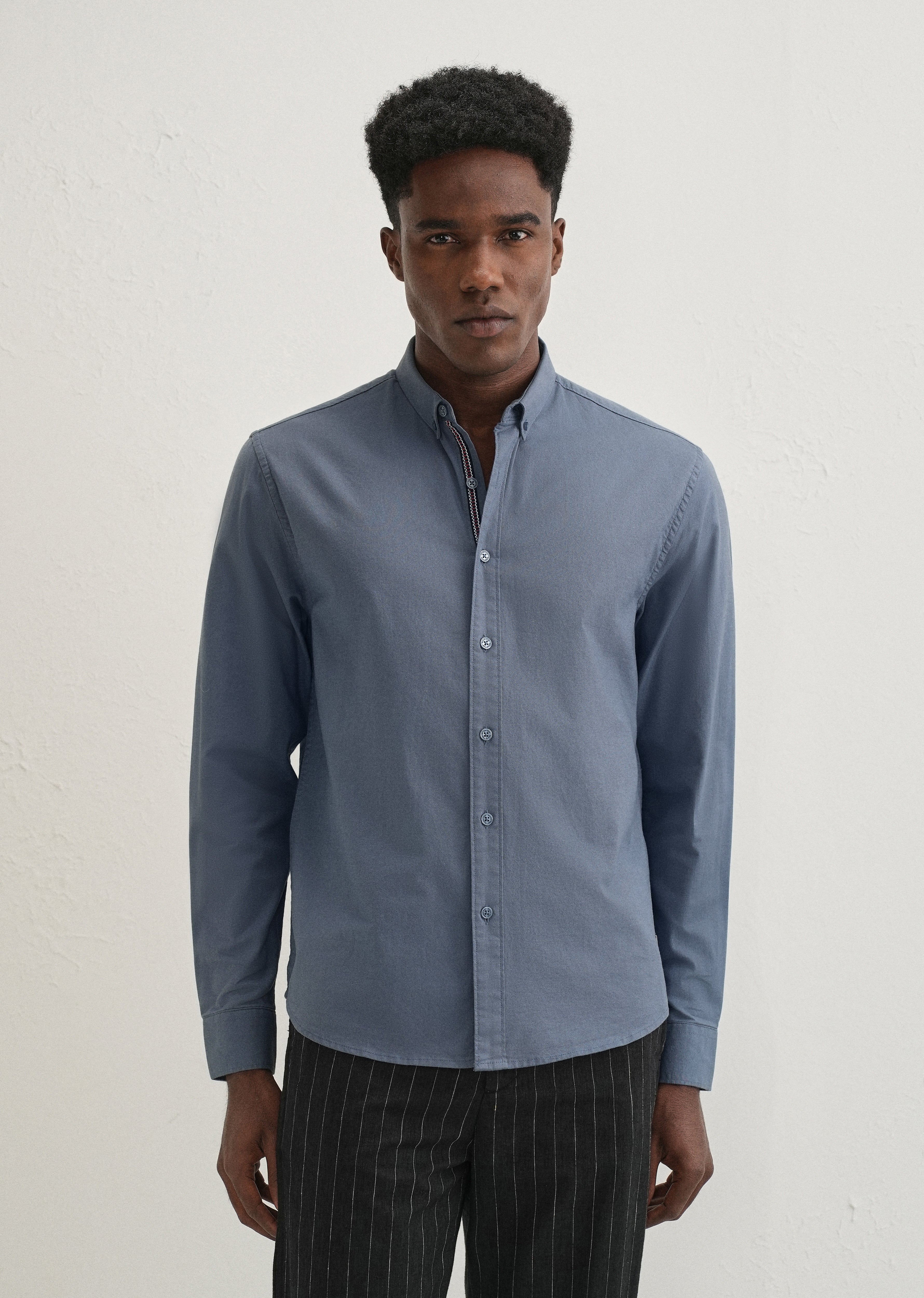 Stone Blue Contrast Placket Shirt