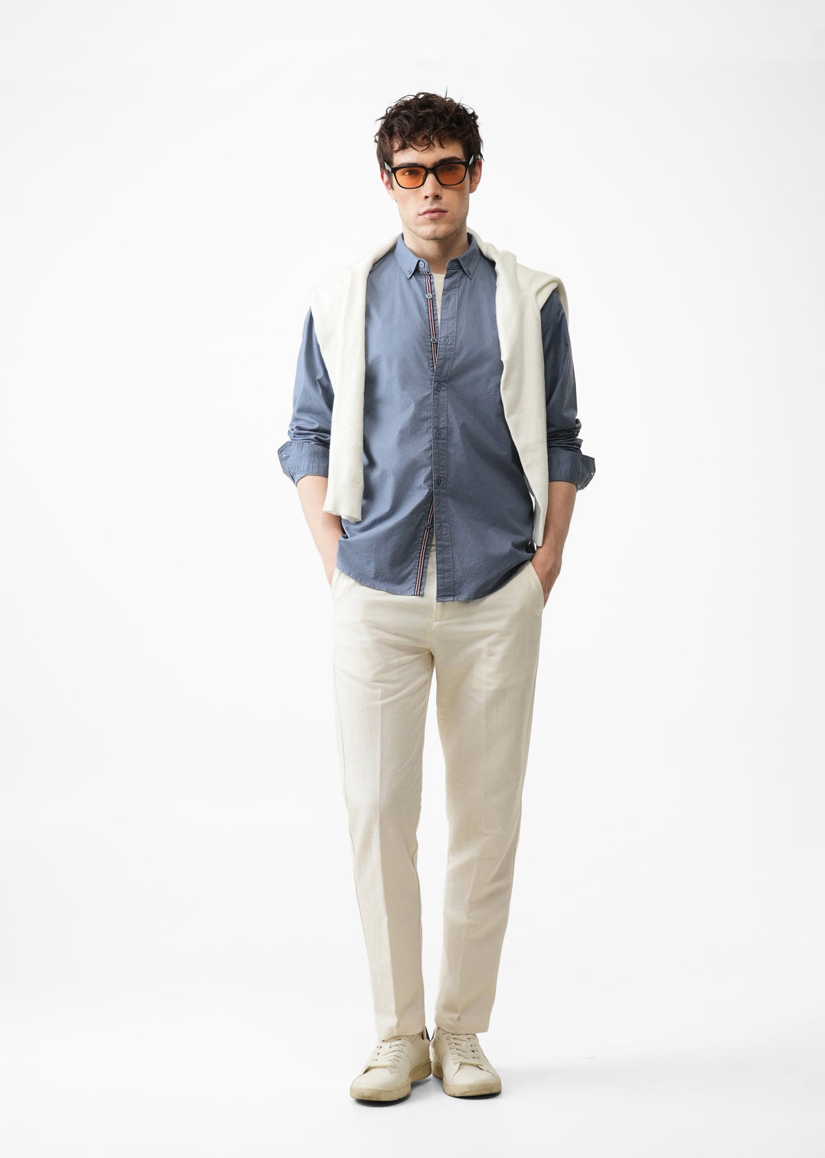 Stone Blue Contrast Placket Shirt