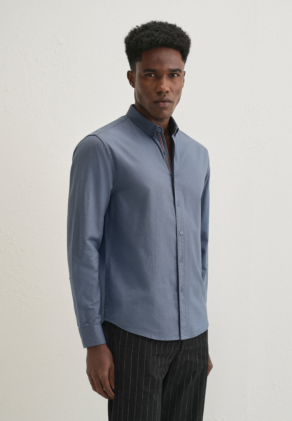 Stone Blue Contrast Placket Shirt