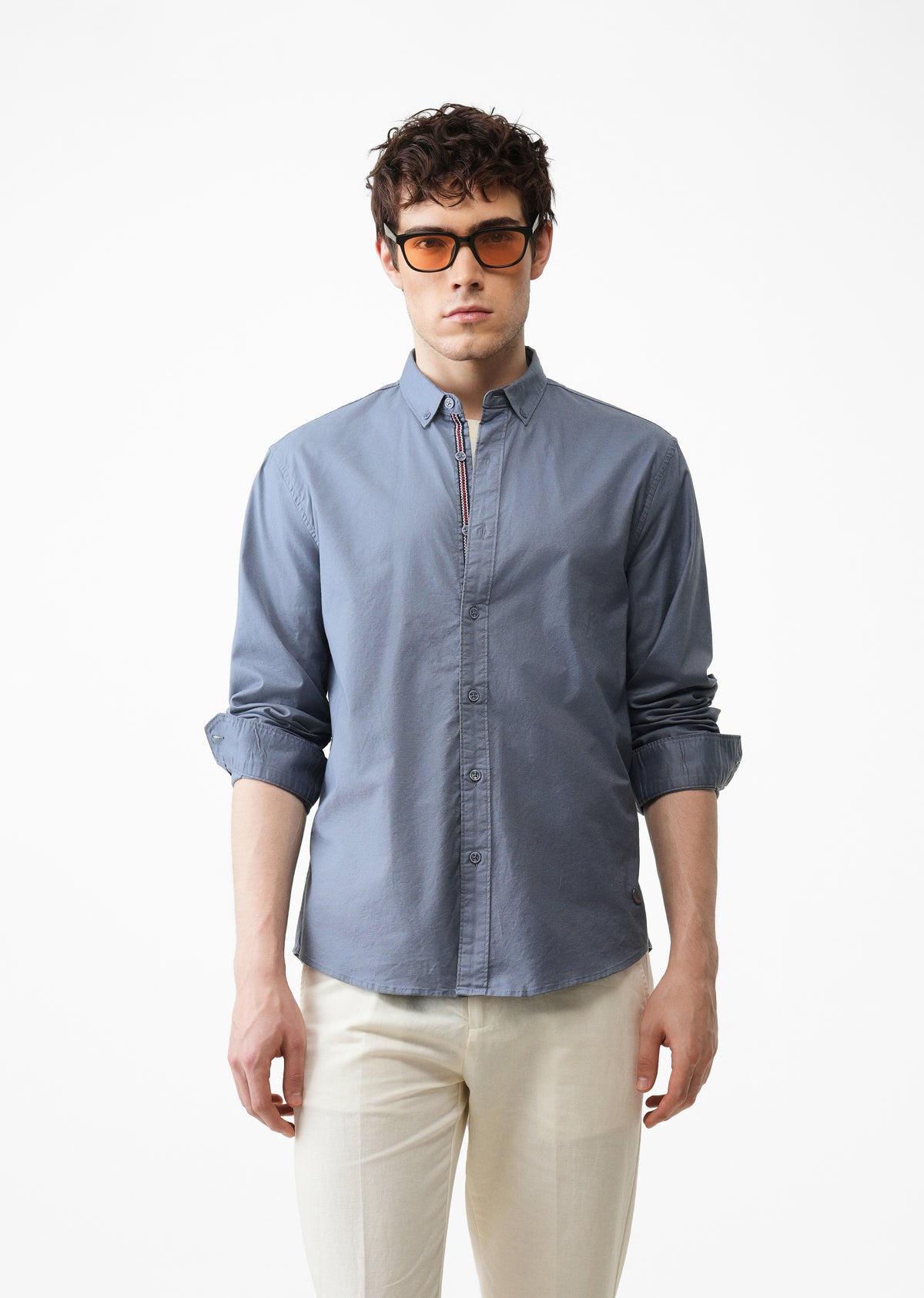 Stone Blue Contrast Placket Shirt