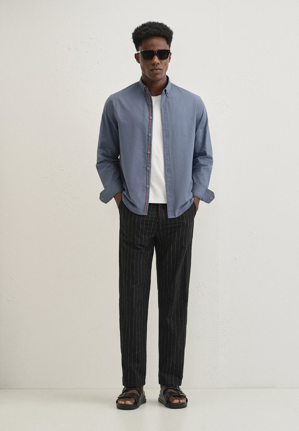 Stone Blue Contrast Placket Shirt