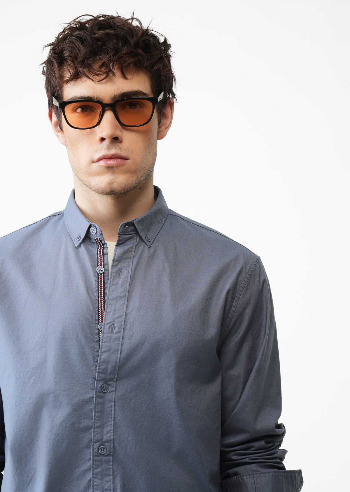 Stone Blue Contrast Placket Shirt
