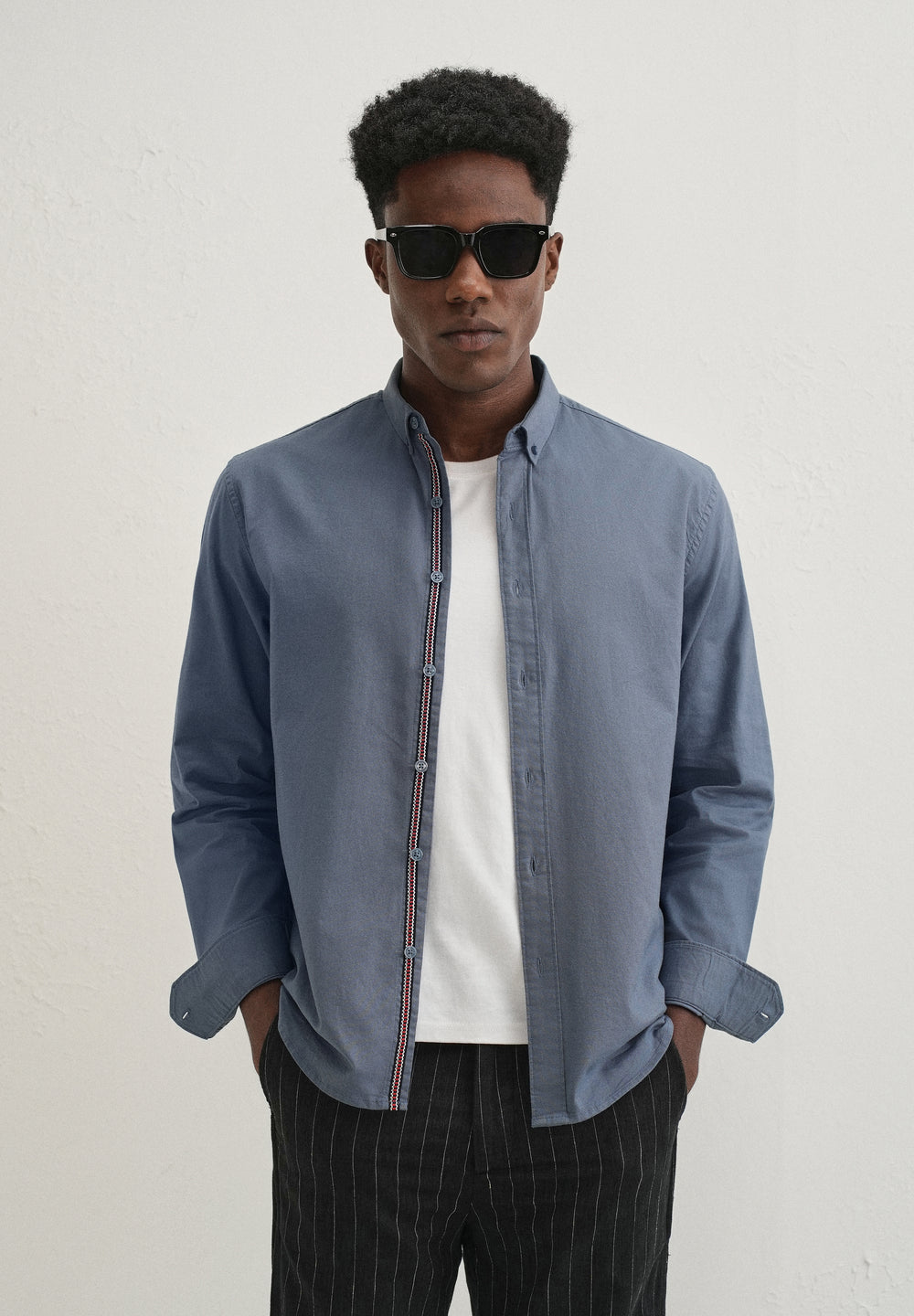 Stone Blue Contrast Placket Shirt