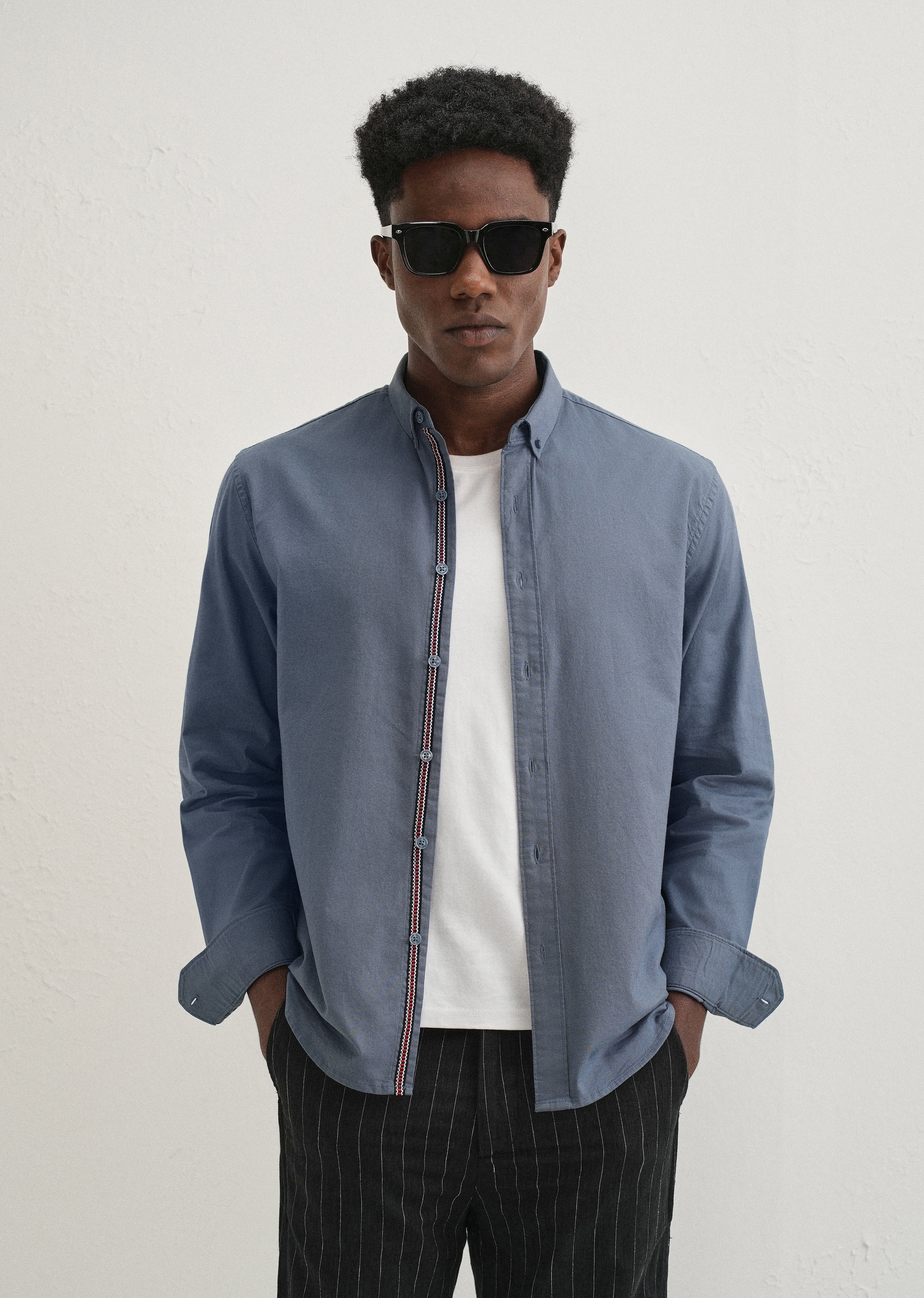 Stone Blue Contrast Placket Shirt