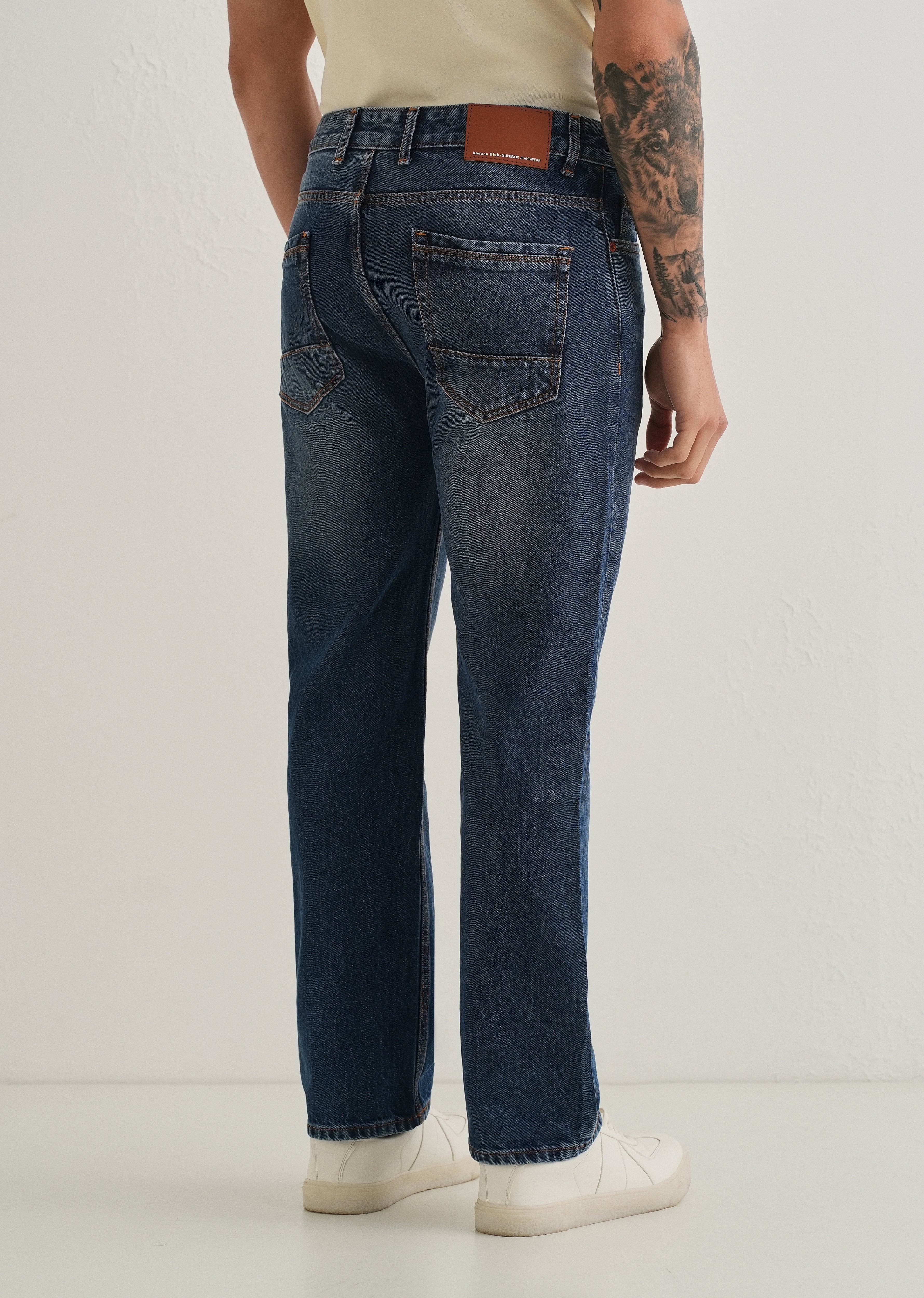 Stone Blue Distressed Straight Jeans