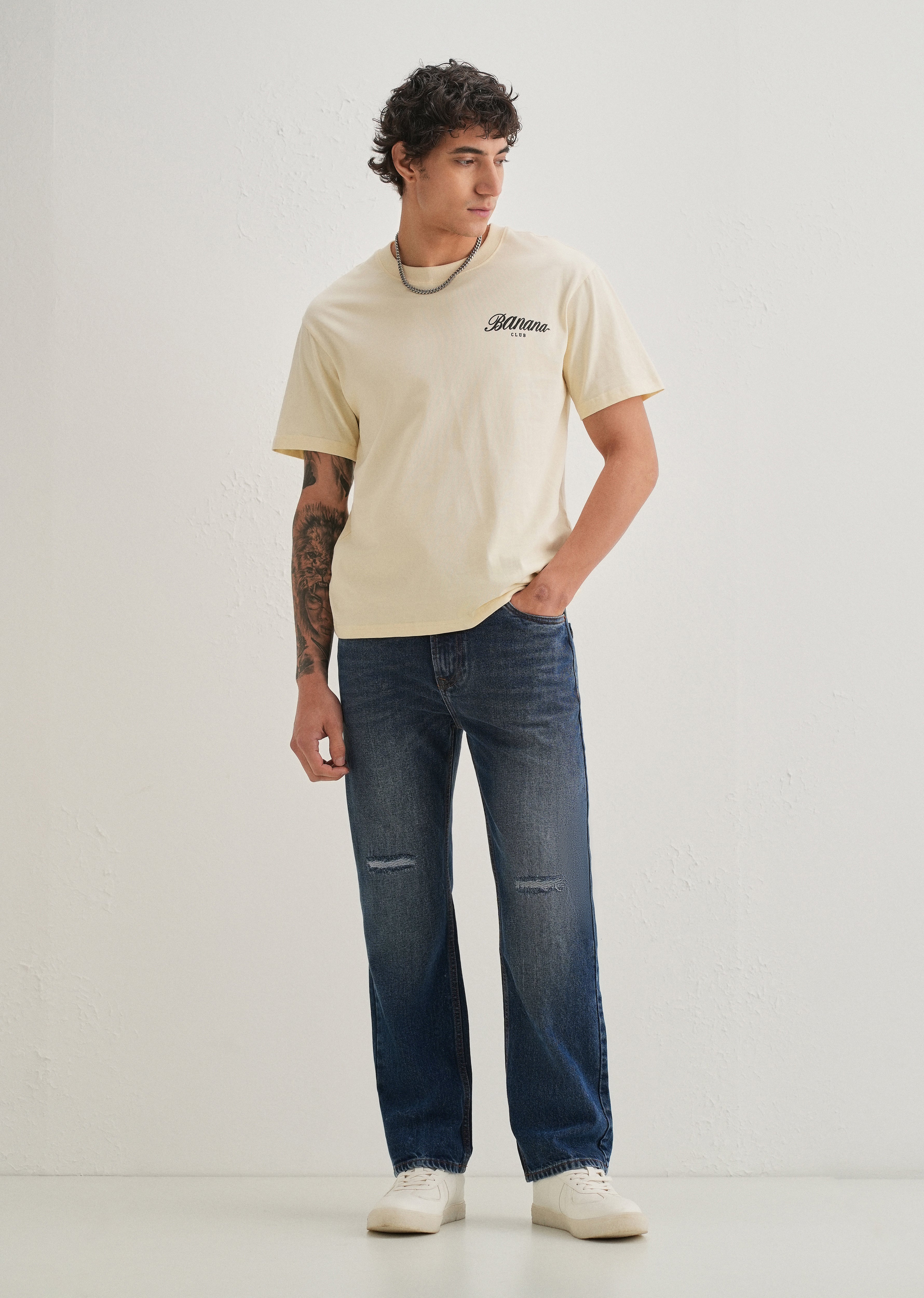 Stone Blue Distressed Straight Jeans