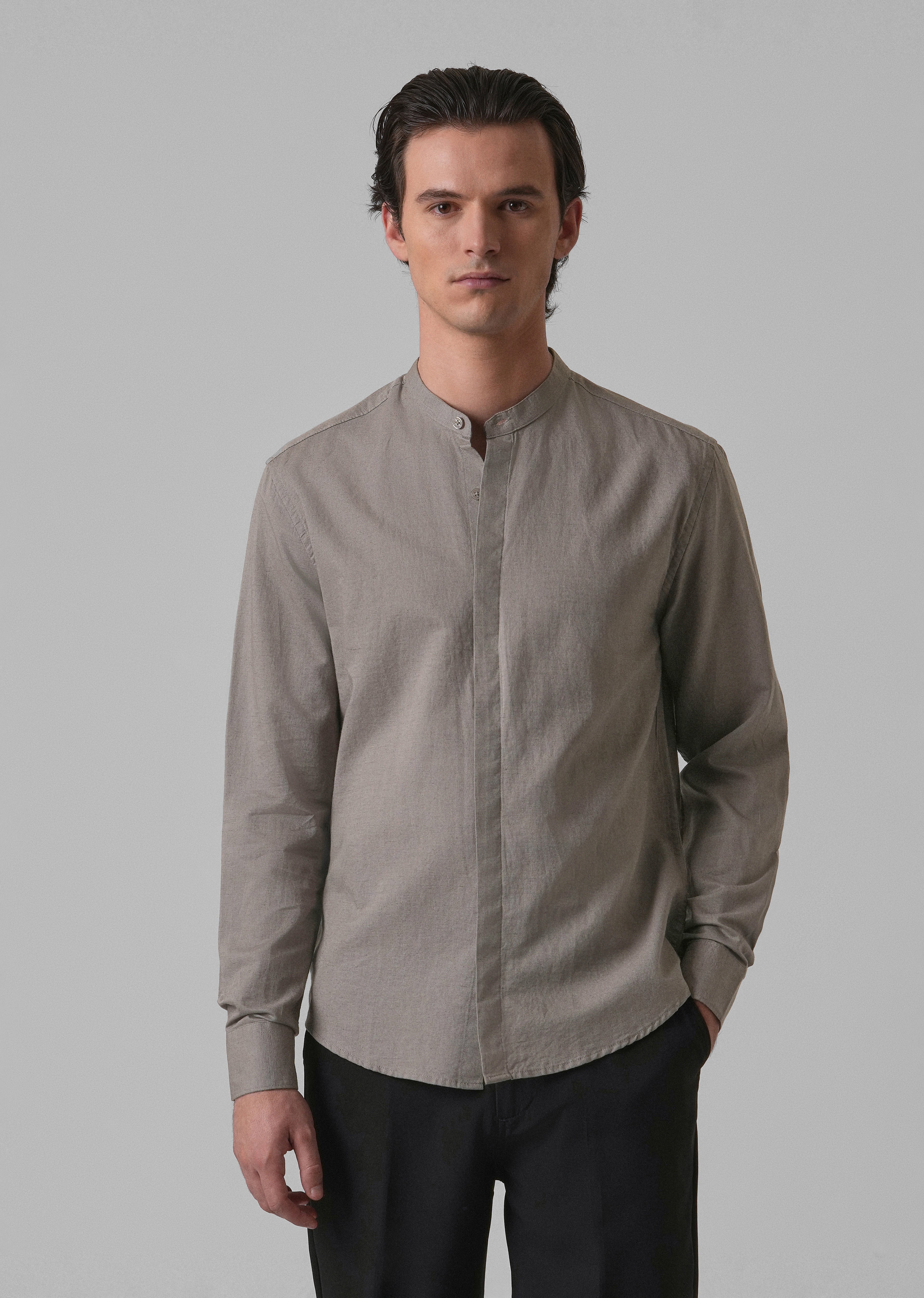 Stone Grey Cotton Linen Shirt