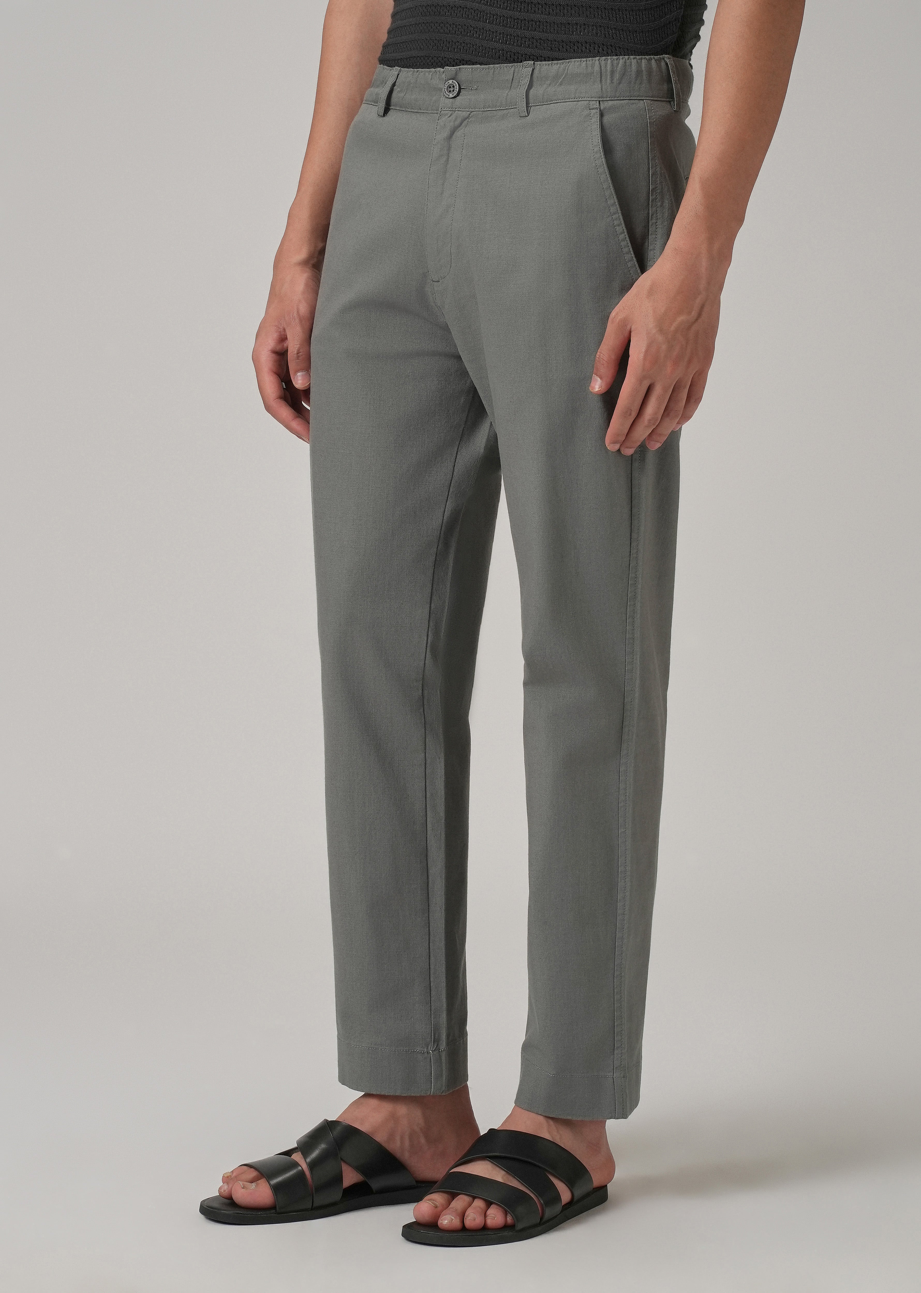 Stone Grey Cotton Trouser