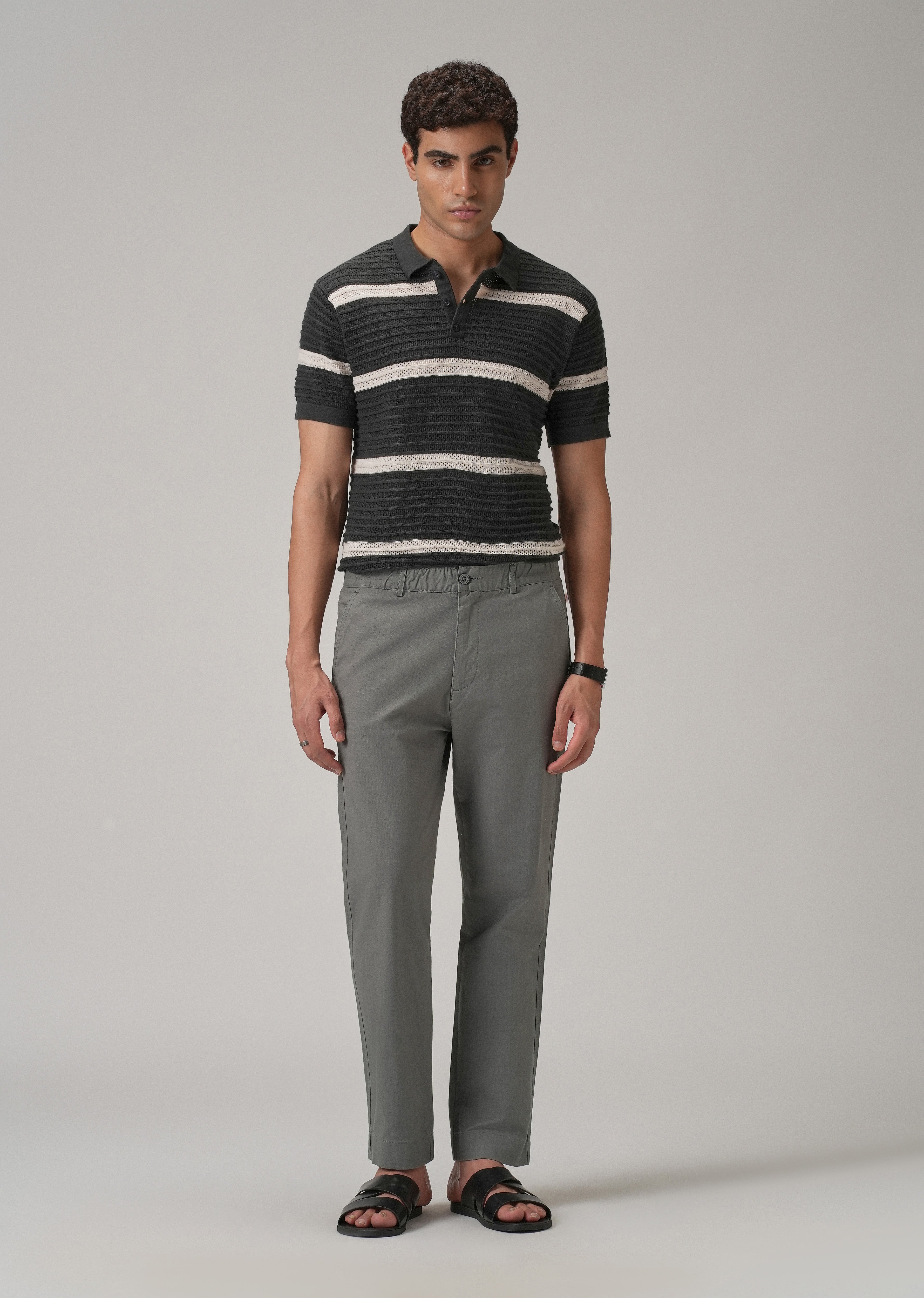 Stone Grey Cotton Trouser