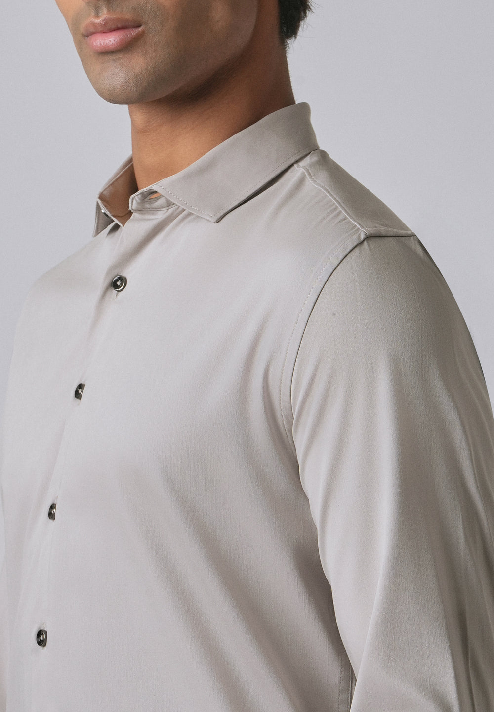 Stone Grey Cotton Stretch Plain Shirt