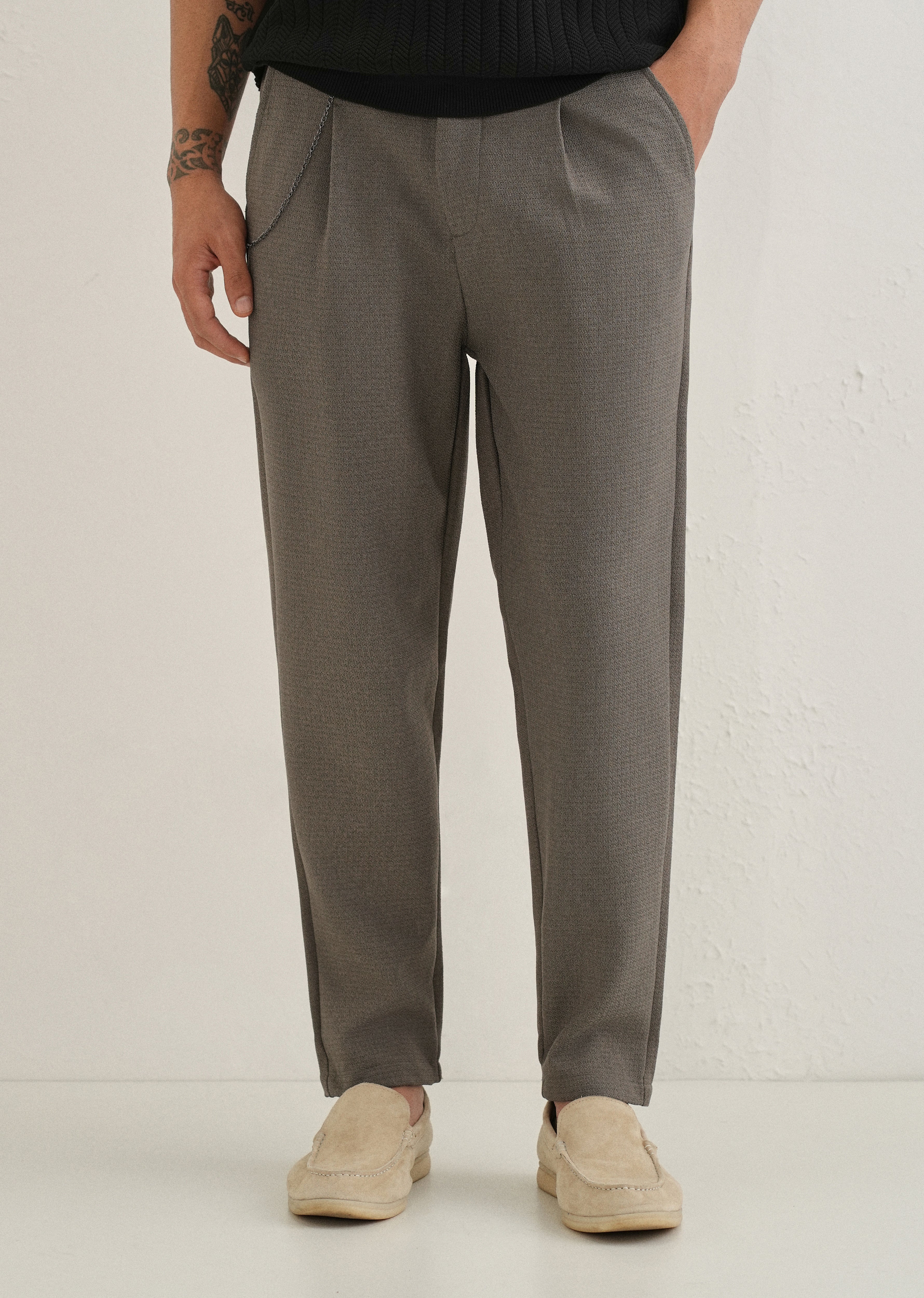 Stone Grey Textured Korean Pant