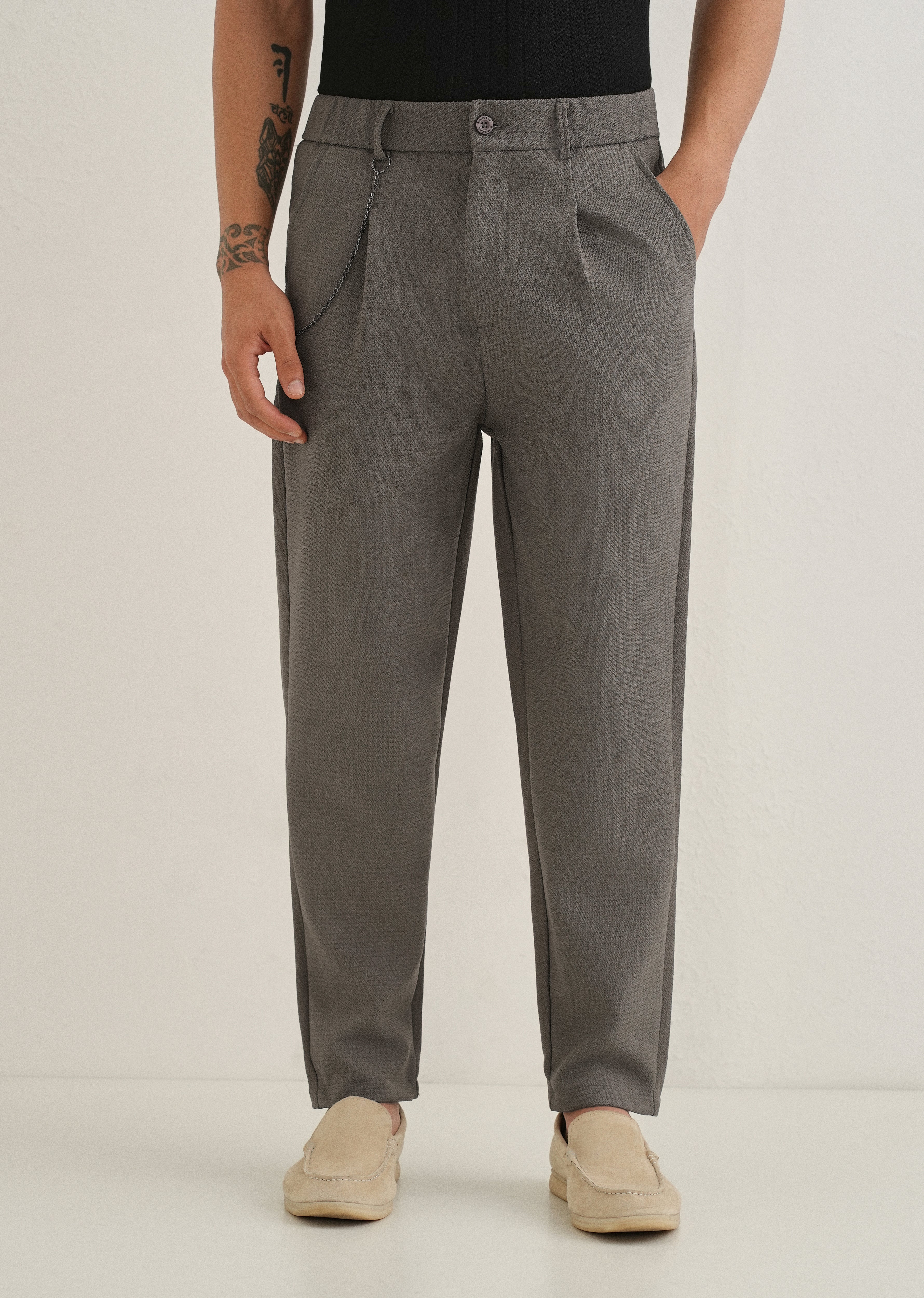 Stone Grey Textured Korean Pant