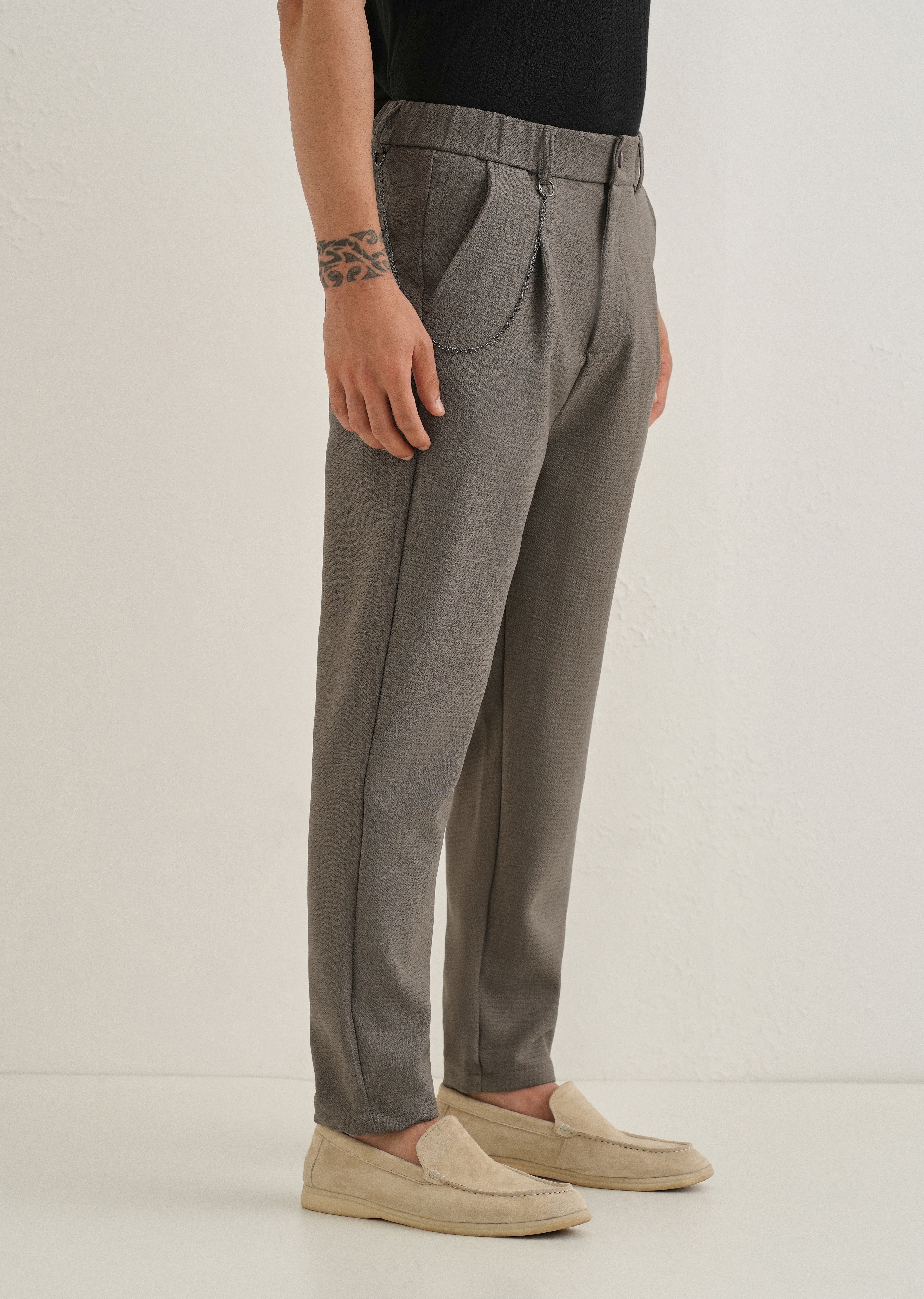 Stone Grey Textured Korean Pant
