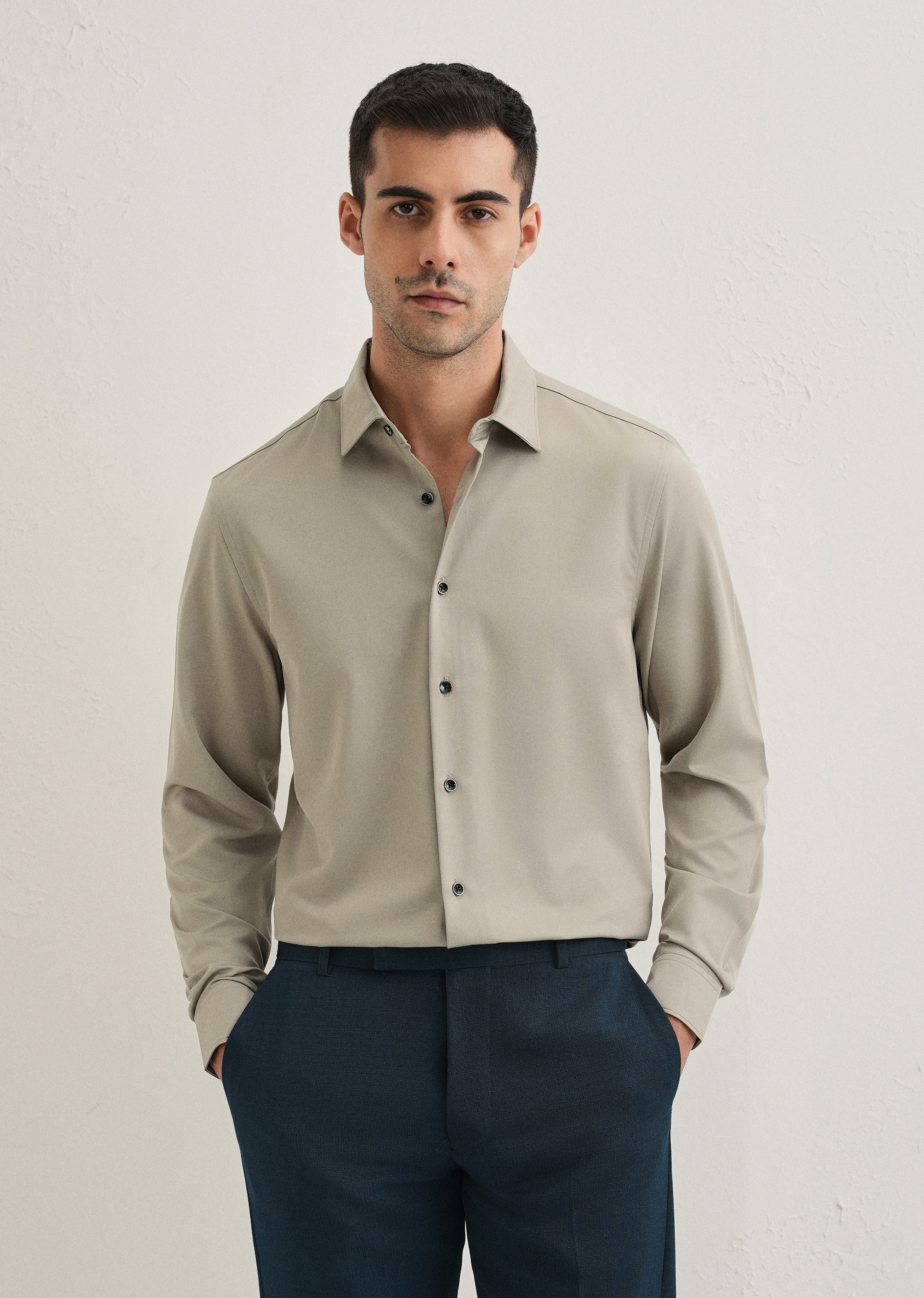 Stone Melange Wrinkle Free Stitchless Placket Shirt
