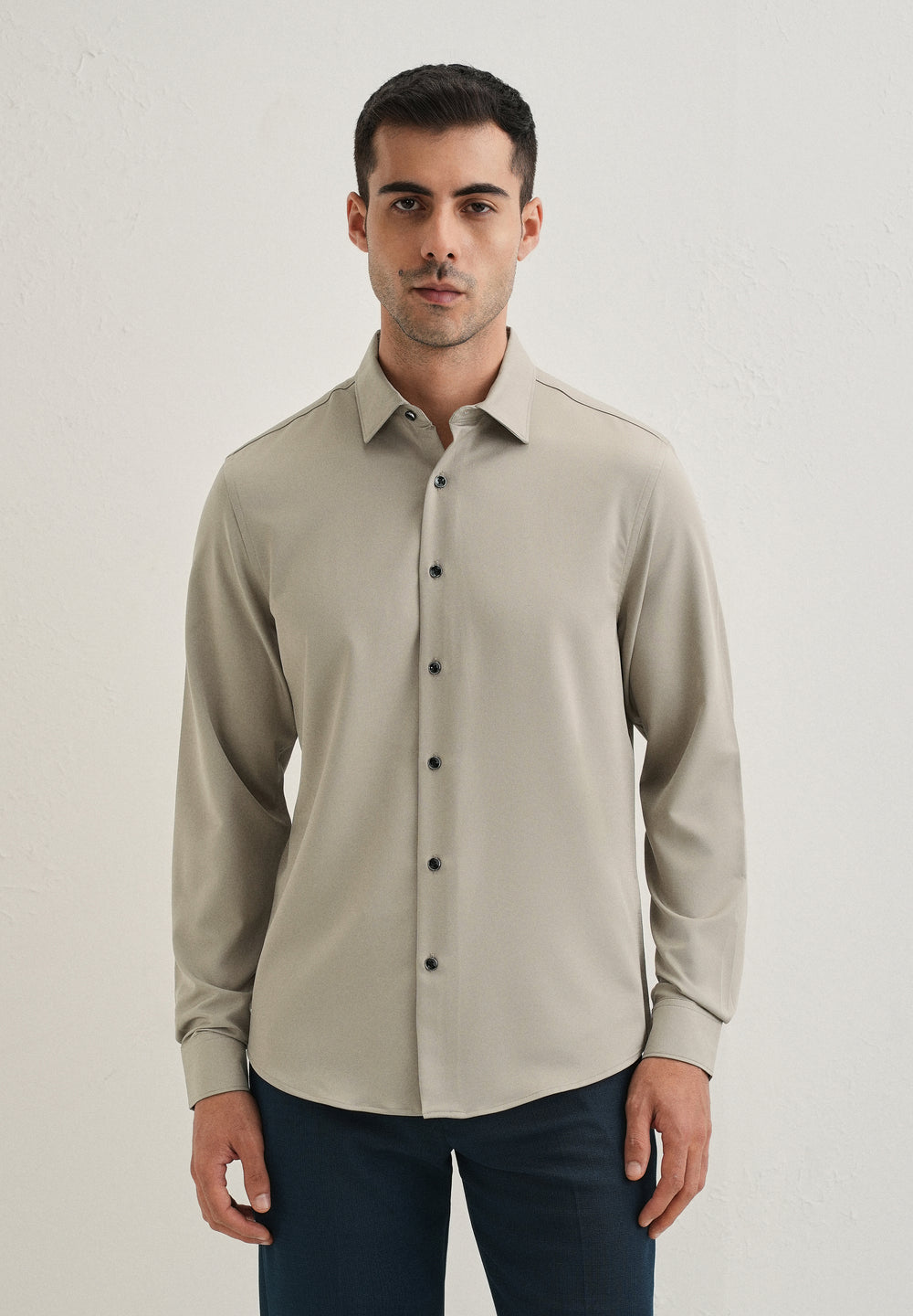 Stone Melange Wrinkle Free Plain Shirt